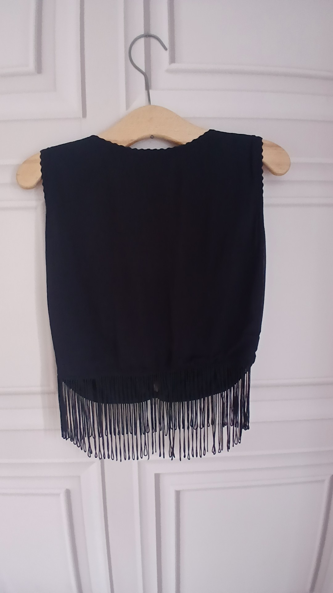 Handcrafted Black Beaded Vintage Look Waistcoat with Fringe UK 10 image 3
