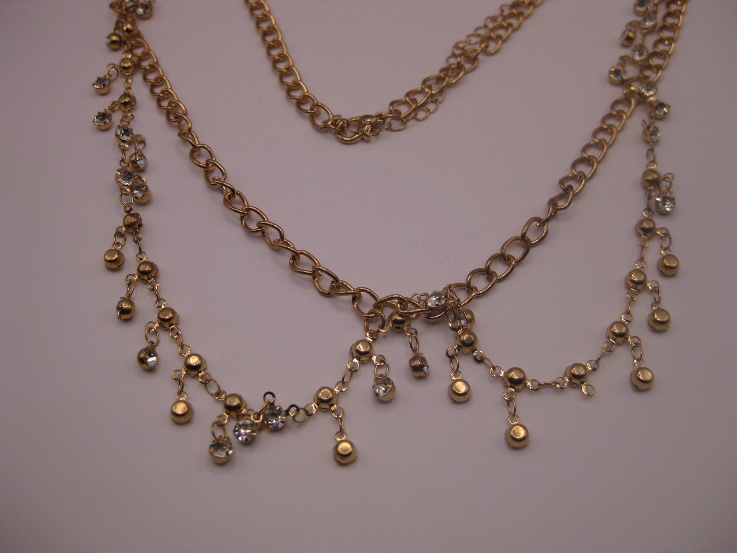 Gold-Tone Chain Necklace with Dangling Rhinestones image 3