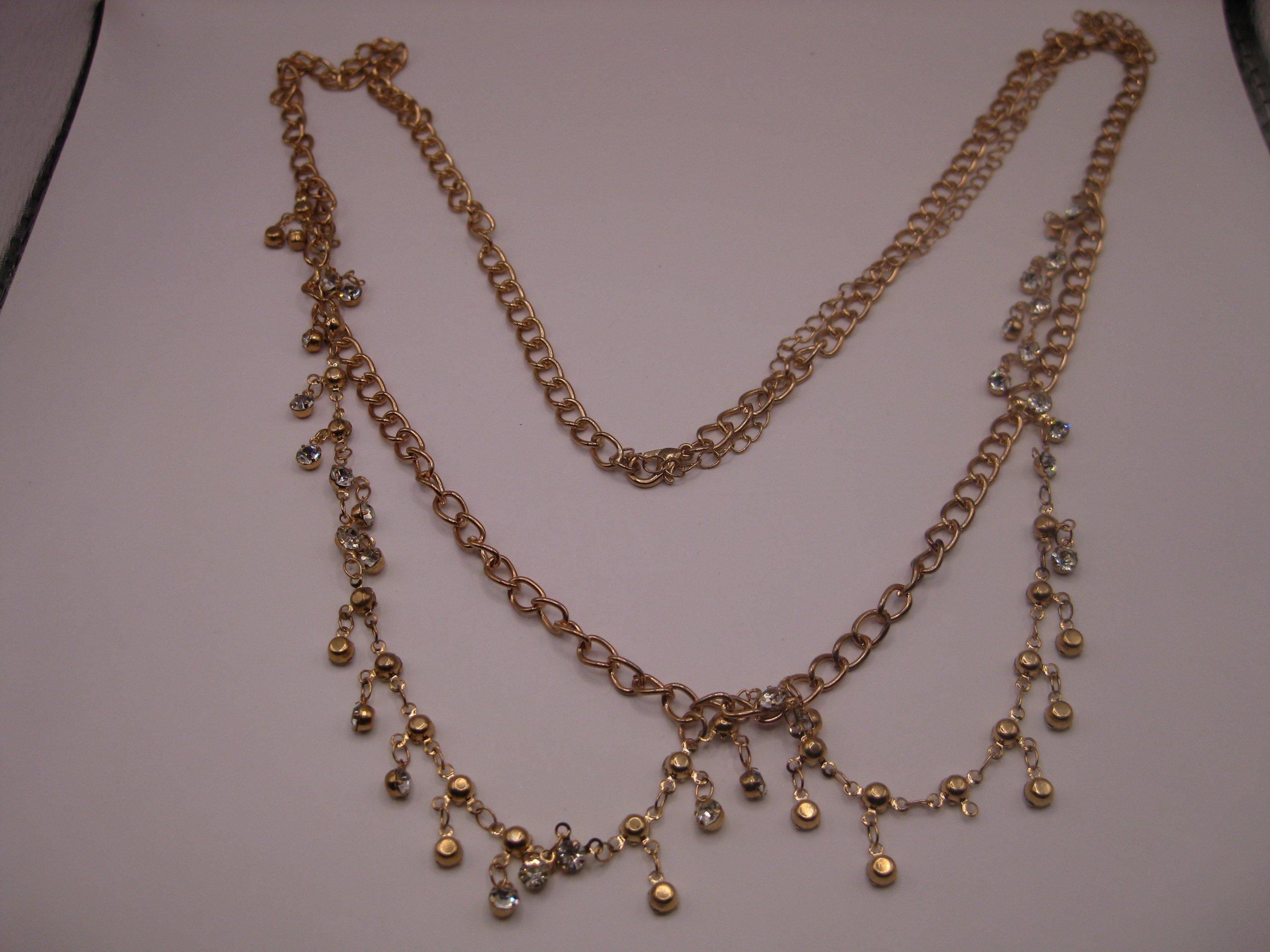 Gold-Tone Chain Necklace with Dangling Rhinestones image 5
