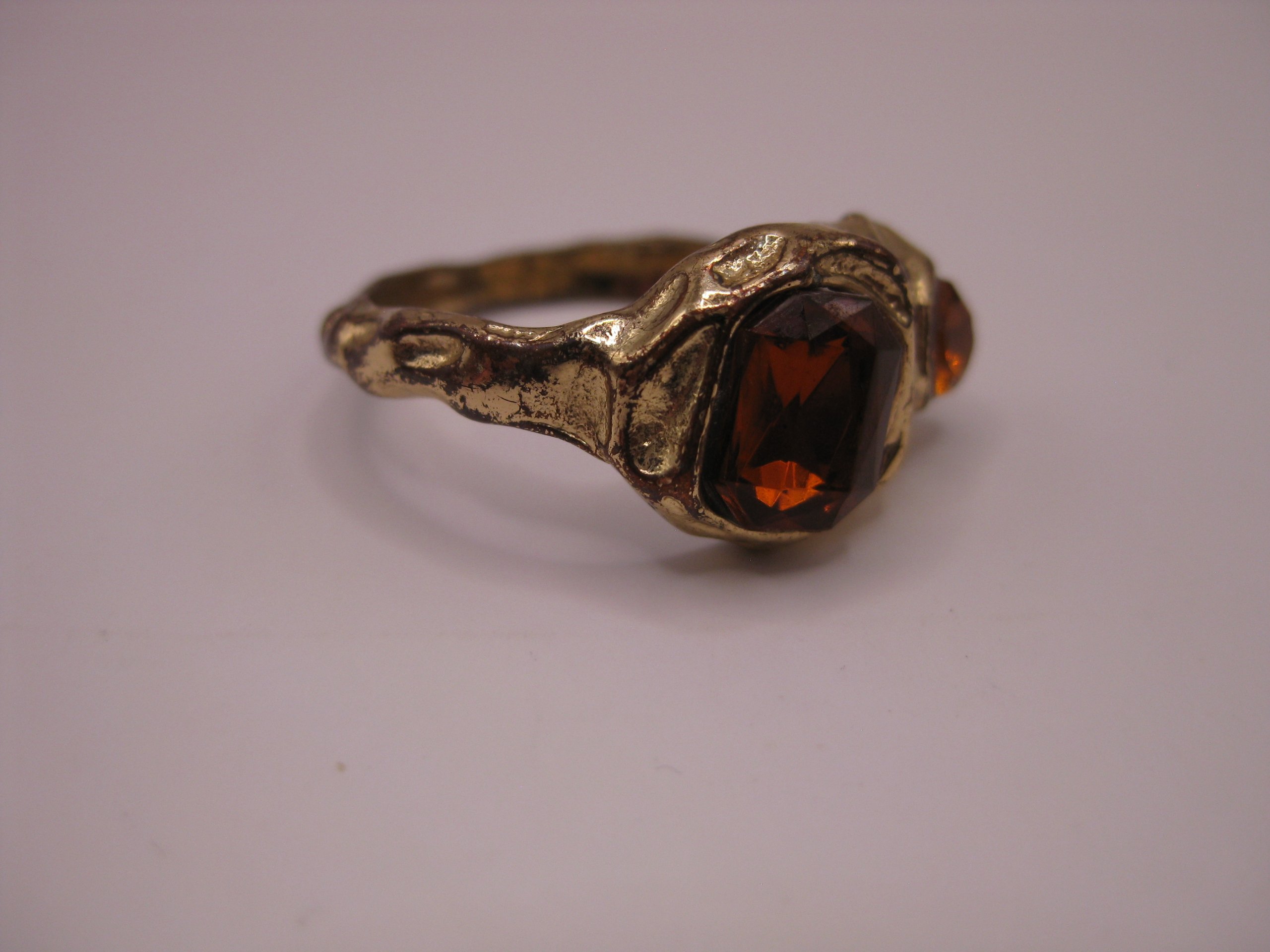 Vintage Gold Tone Ring with Orange Gems Unisex