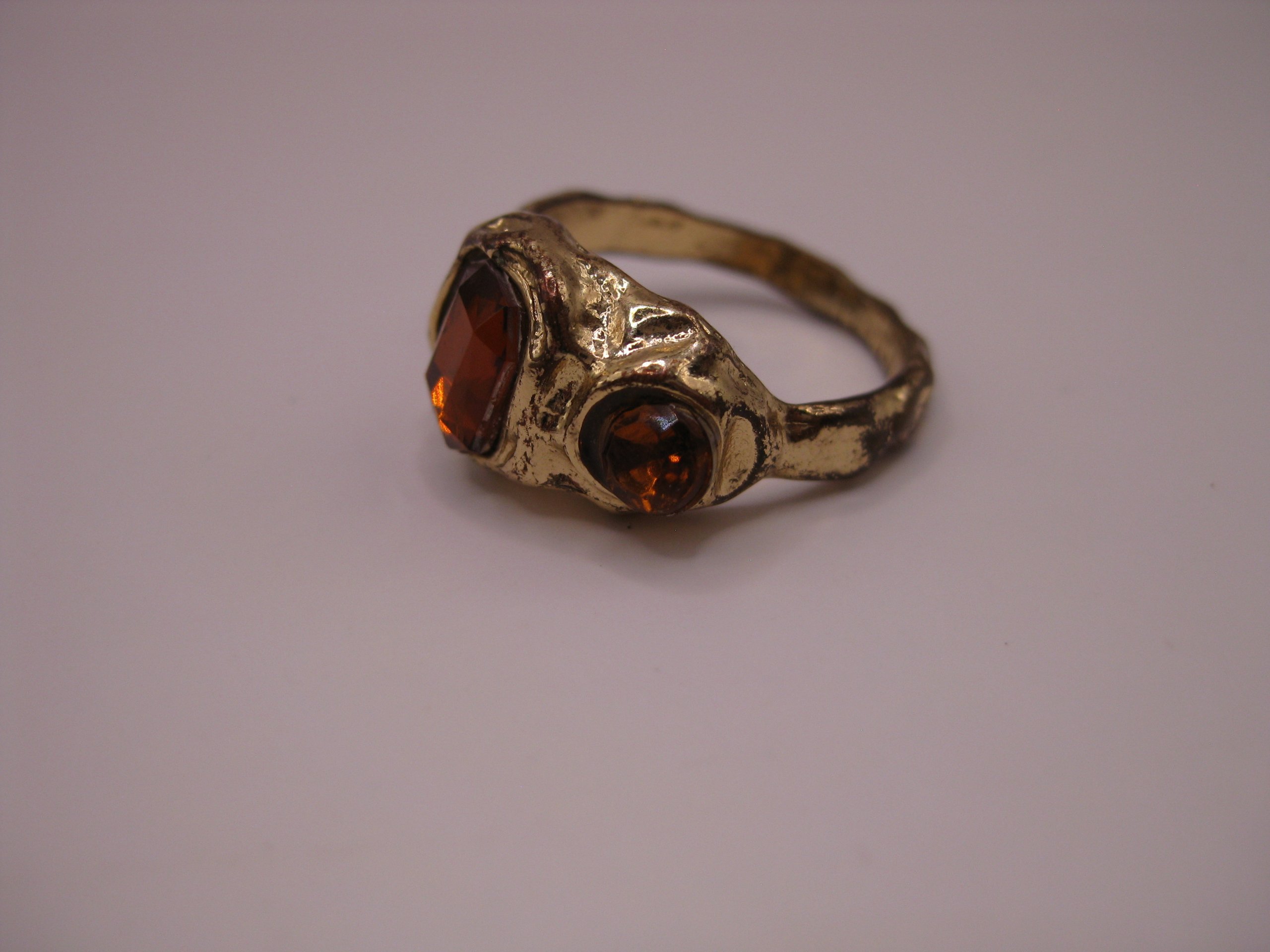 Vintage Gold Tone Ring with Orange Gems Unisex image 2