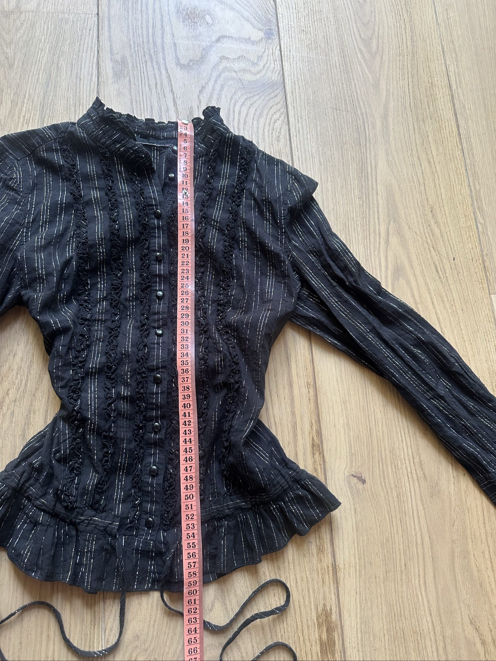 Black Striped Vintage Style Long Sleeve Blouse Size S image 4