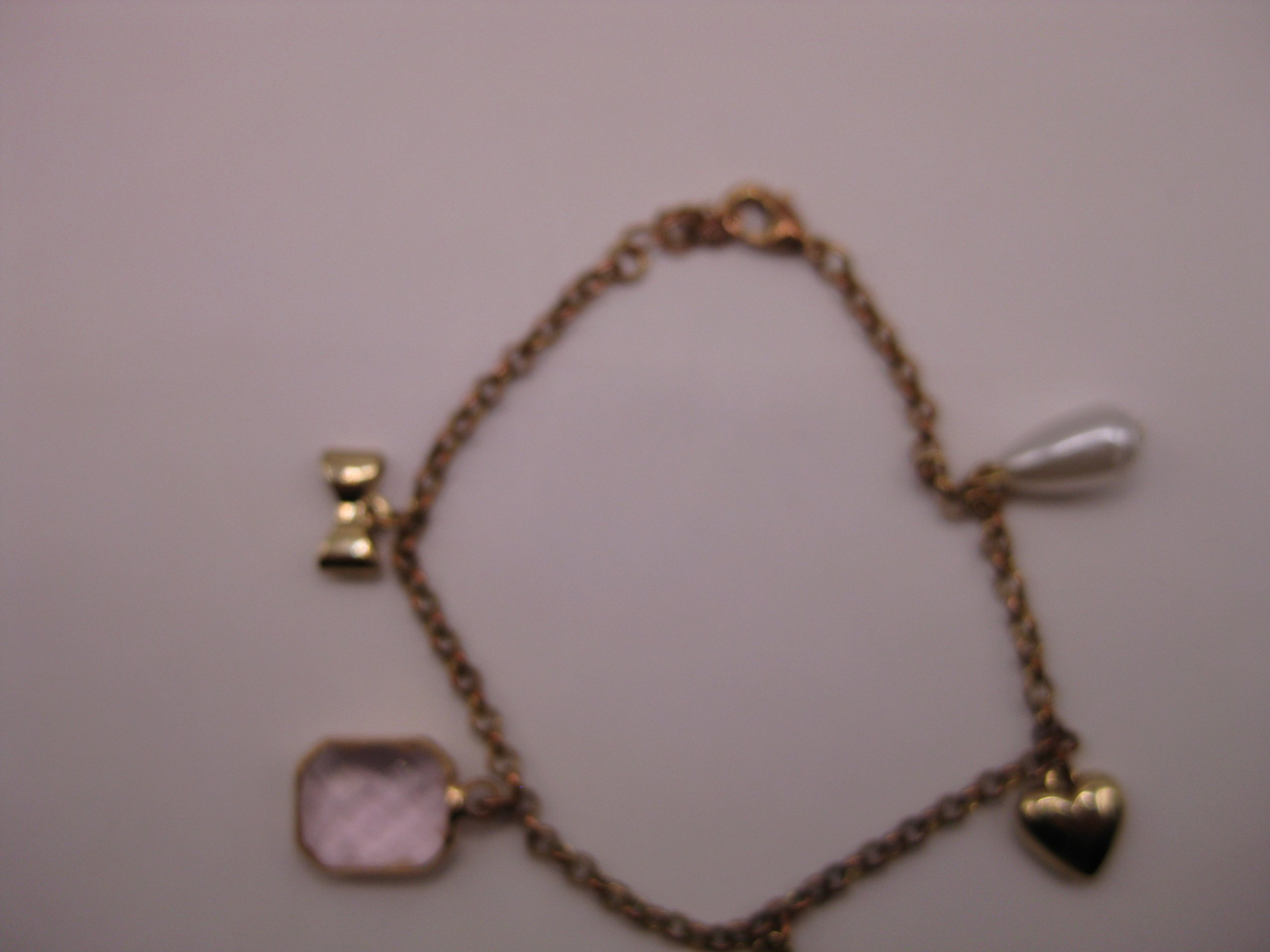 Gold Tone Charm Bracelet with Pink Gem & Pearl image 8