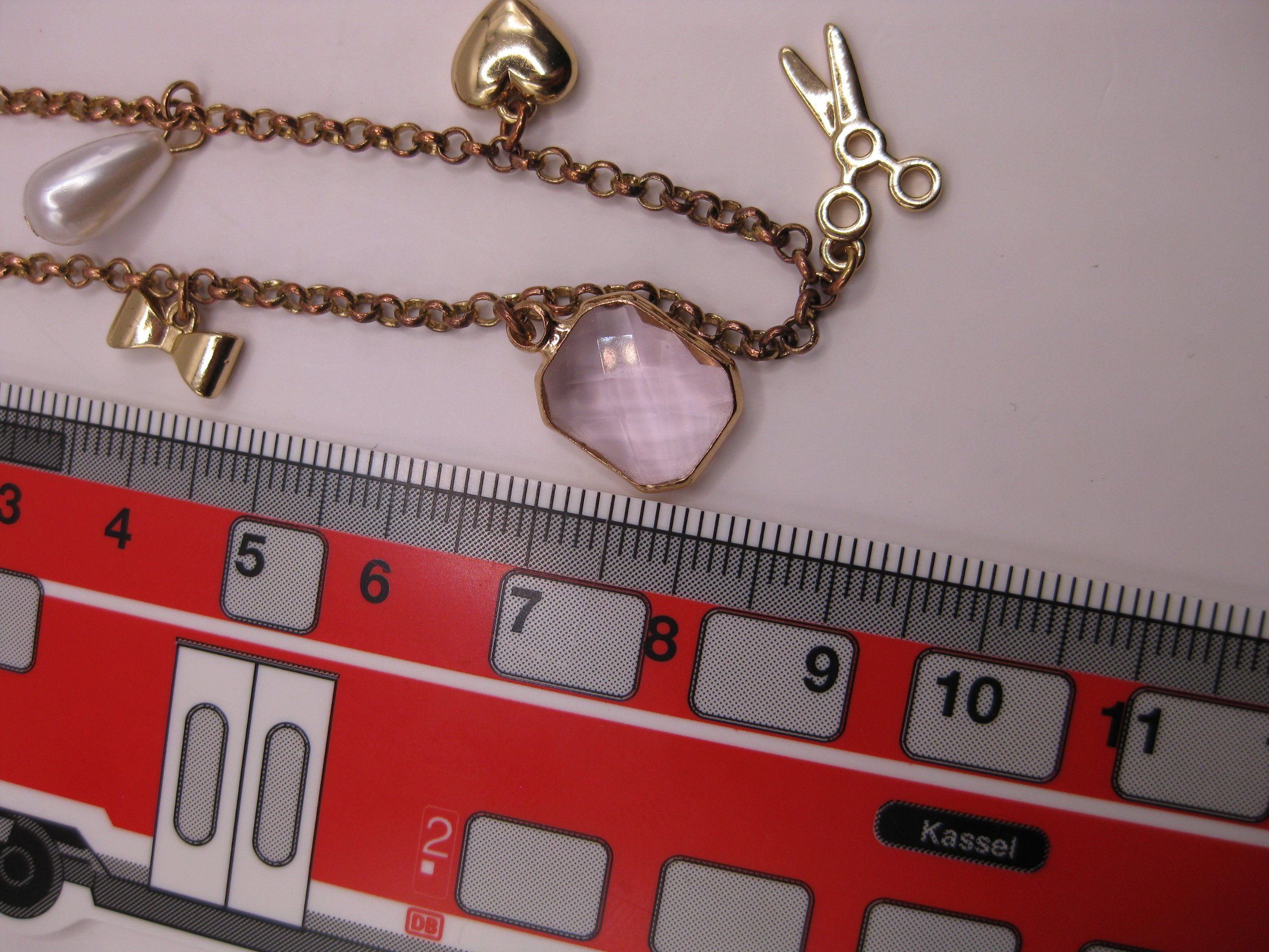 Gold Tone Charm Bracelet with Pink Gem & Pearl image 10