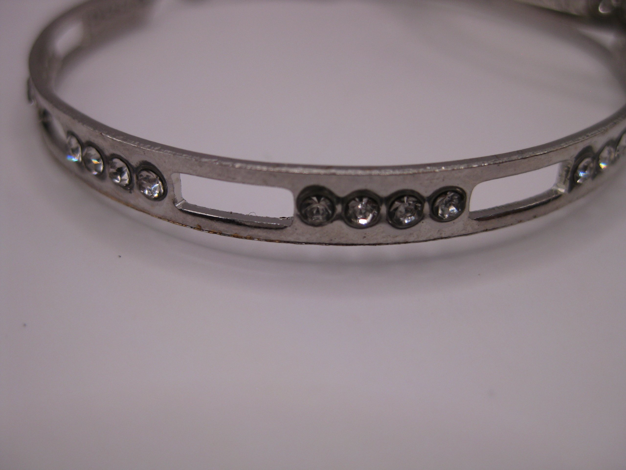 Silver Tone Hoop Earrings with Rhinestones Unisex image 6