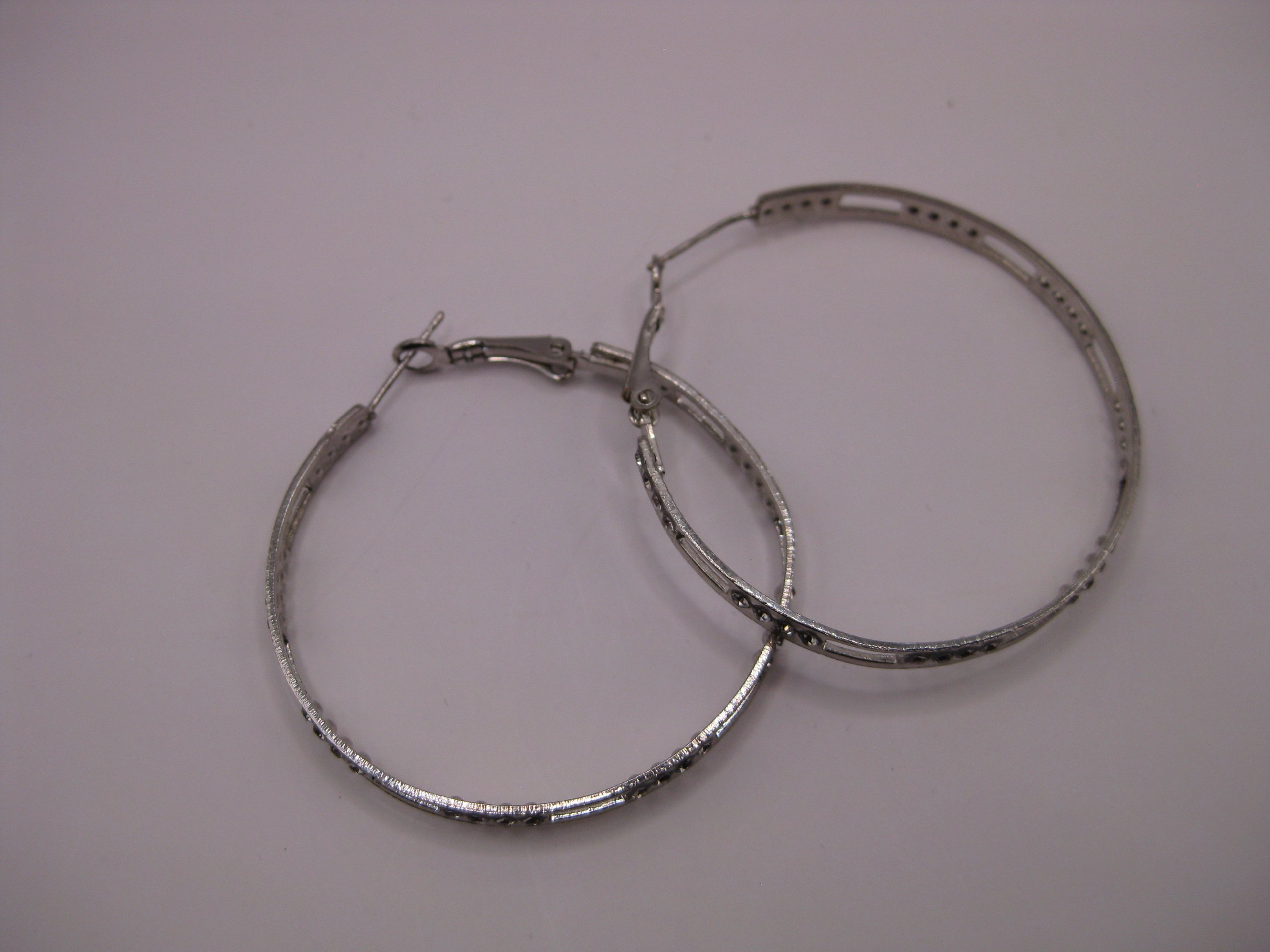 Silver Tone Hoop Earrings with Rhinestones Unisex image 7