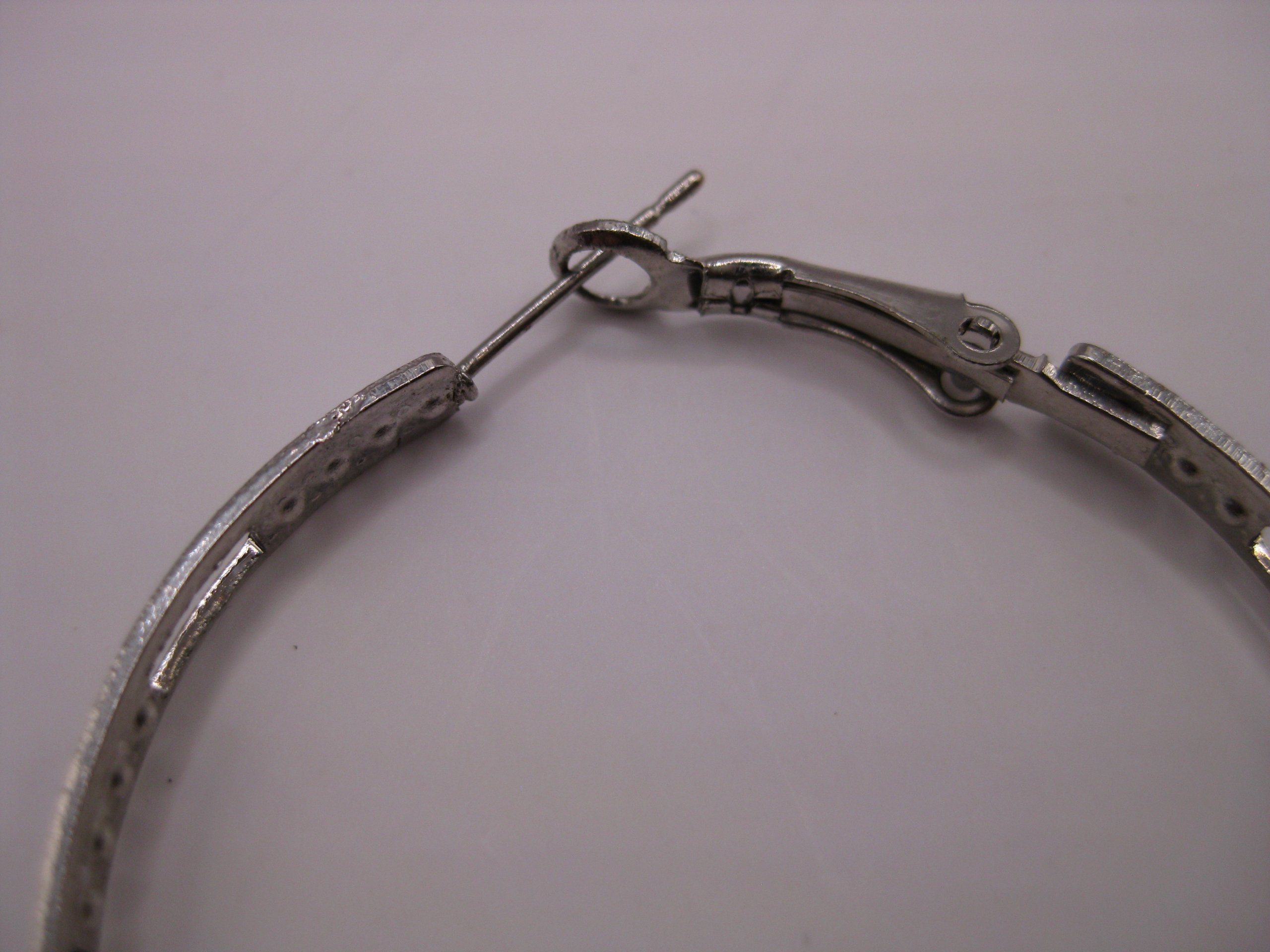 Silver Tone Hoop Earrings with Rhinestones Unisex image 8