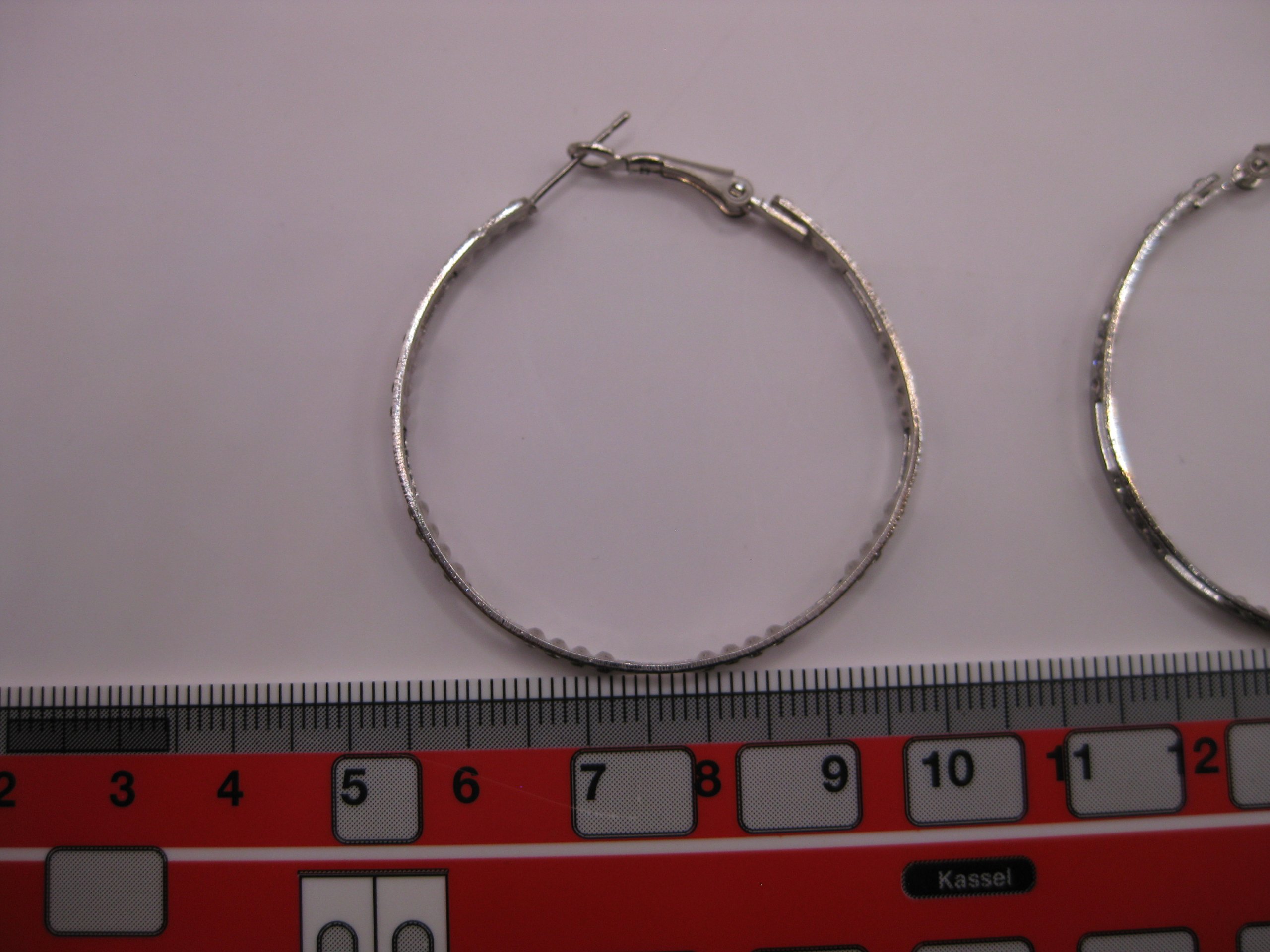 Silver Tone Hoop Earrings with Rhinestones Unisex image 9