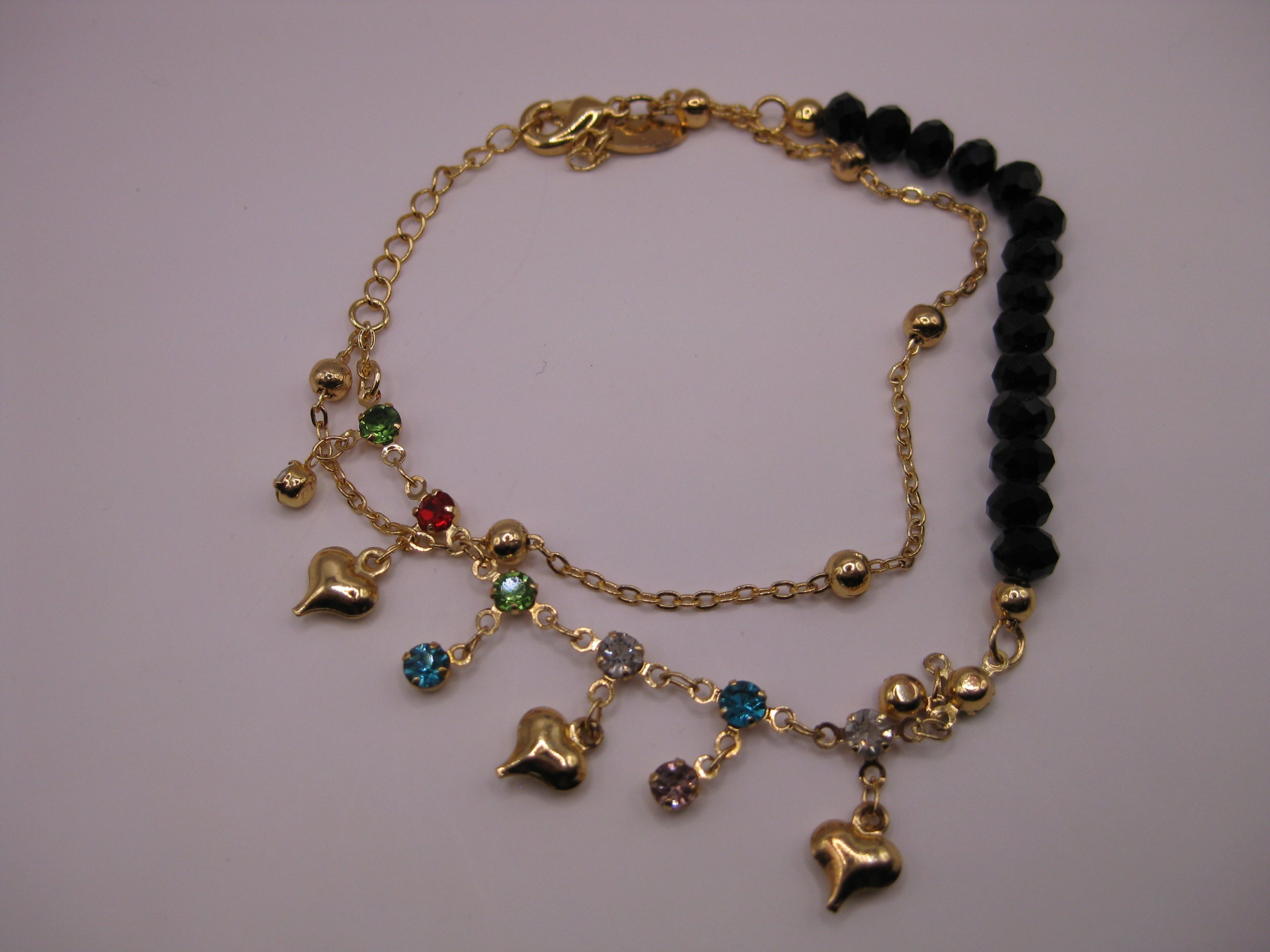 Vintage Gold-tone Colourful Crystal Heart Charm Bracelet