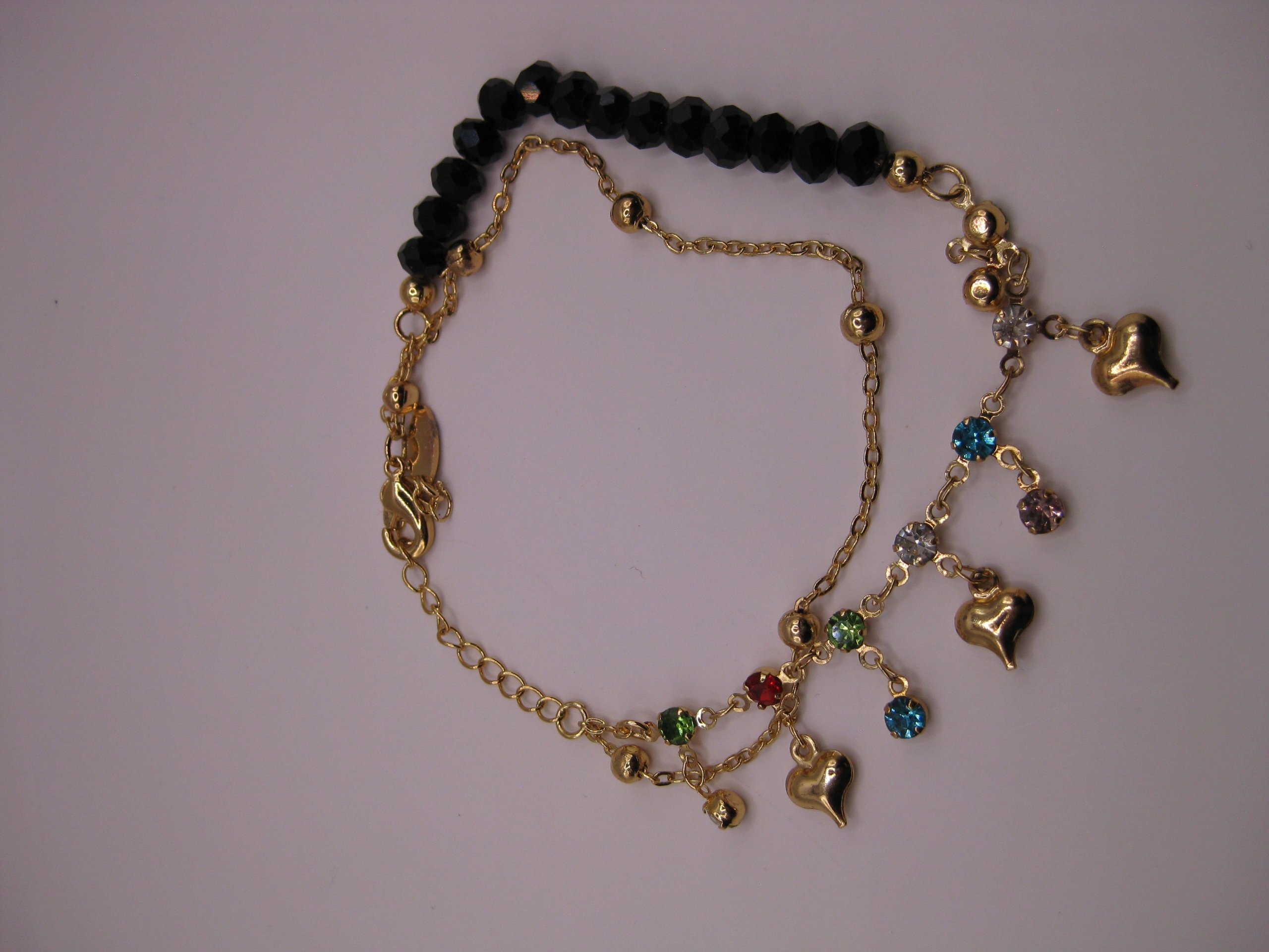 Vintage Gold-tone Colourful Crystal Heart Charm Bracelet image 3