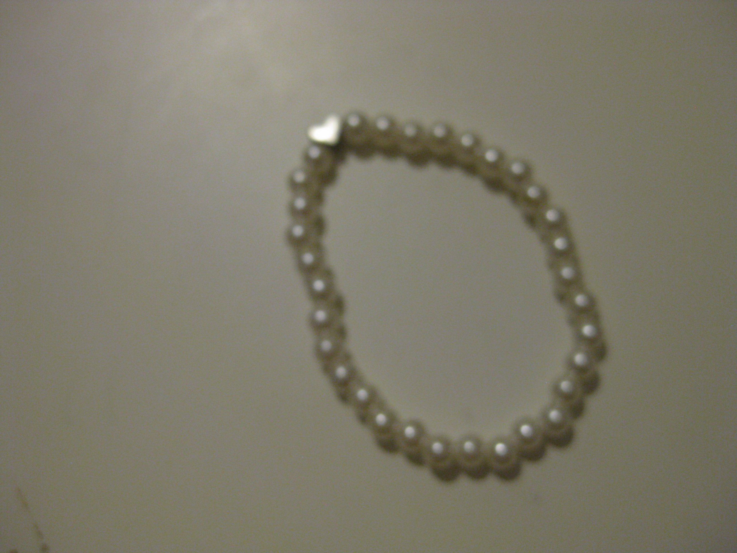 Pearl White Beaded Bracelet with Heart Charm Unisex image 6