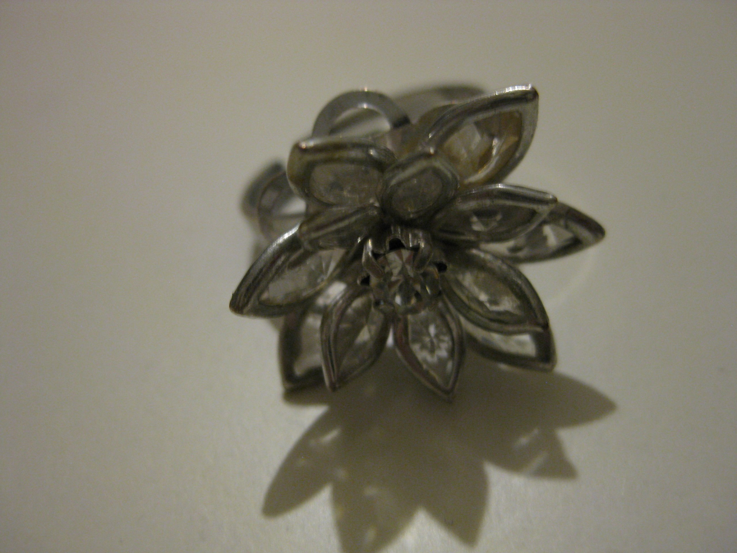Silver Tone Clear Crystal Flower Adjustable Ring