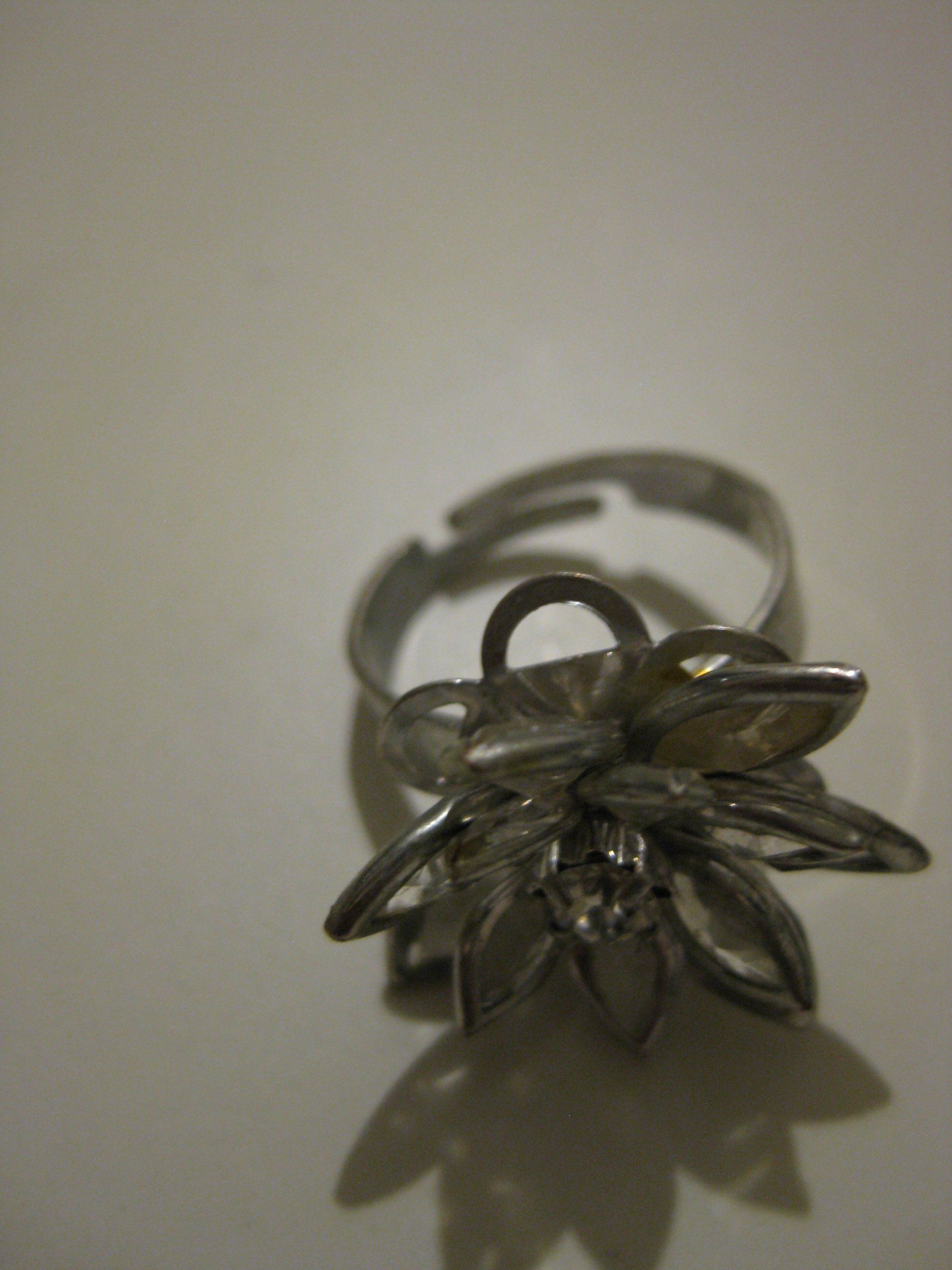 Silver Tone Clear Crystal Flower Adjustable Ring image 4