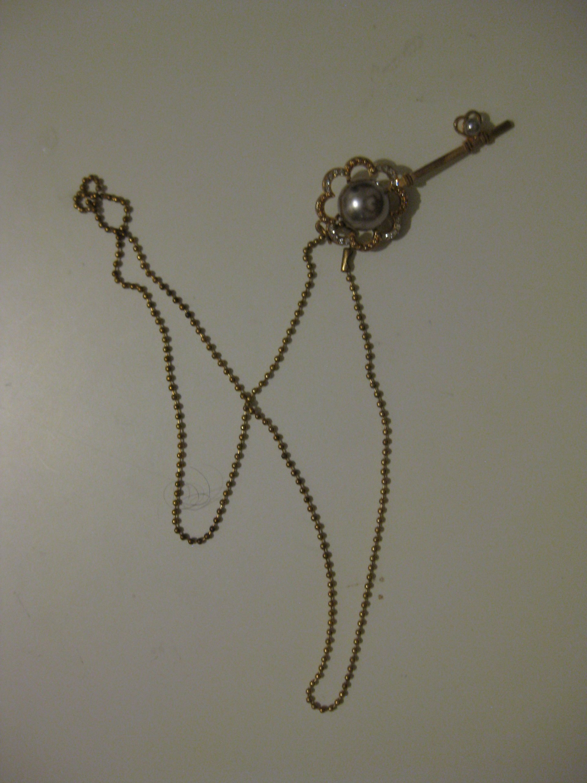 Gold Tone & Pearl Key Pendant Necklace image 2