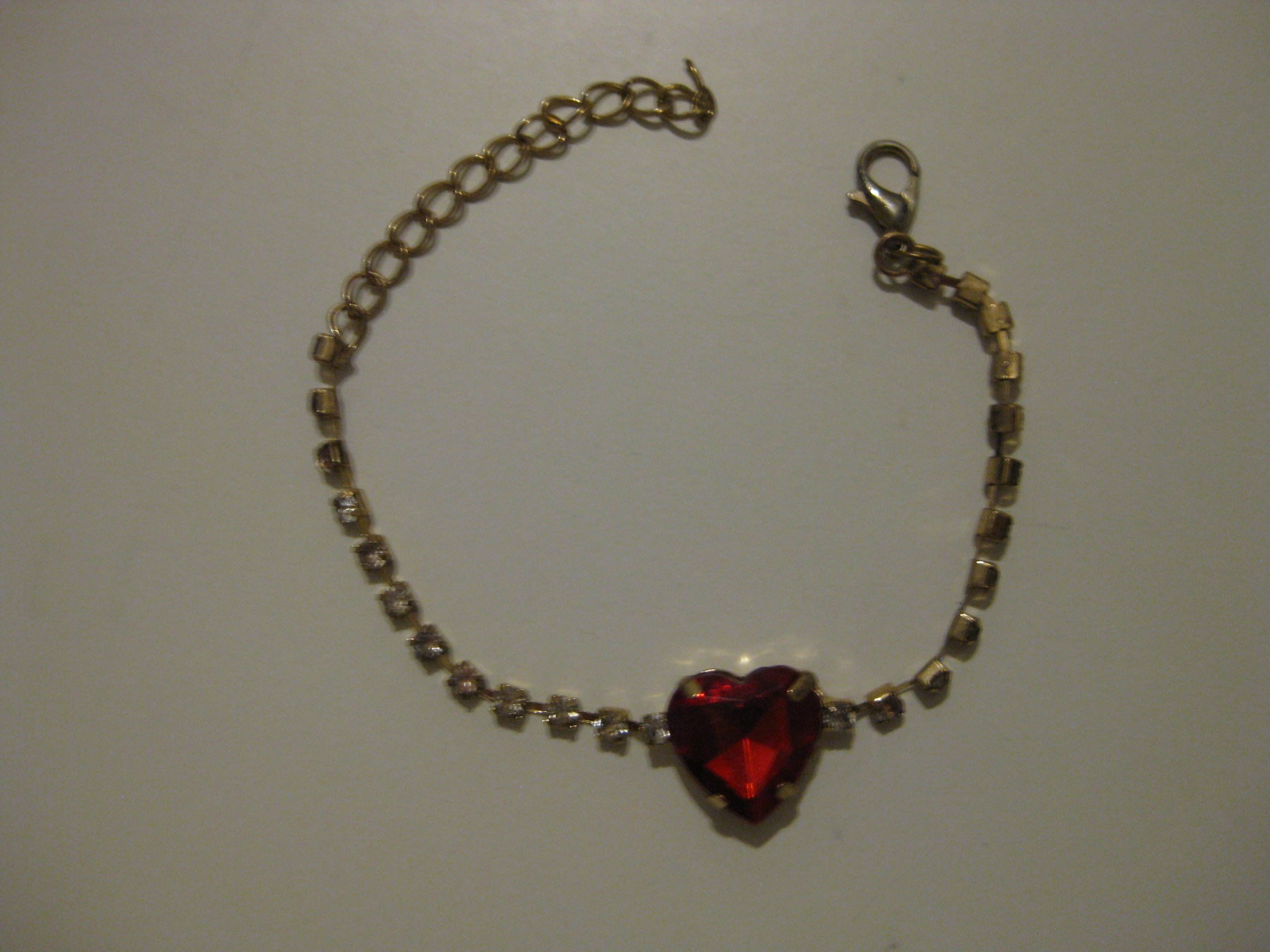 Gold & Red Heart Crystal Bracelet Adjustable Length