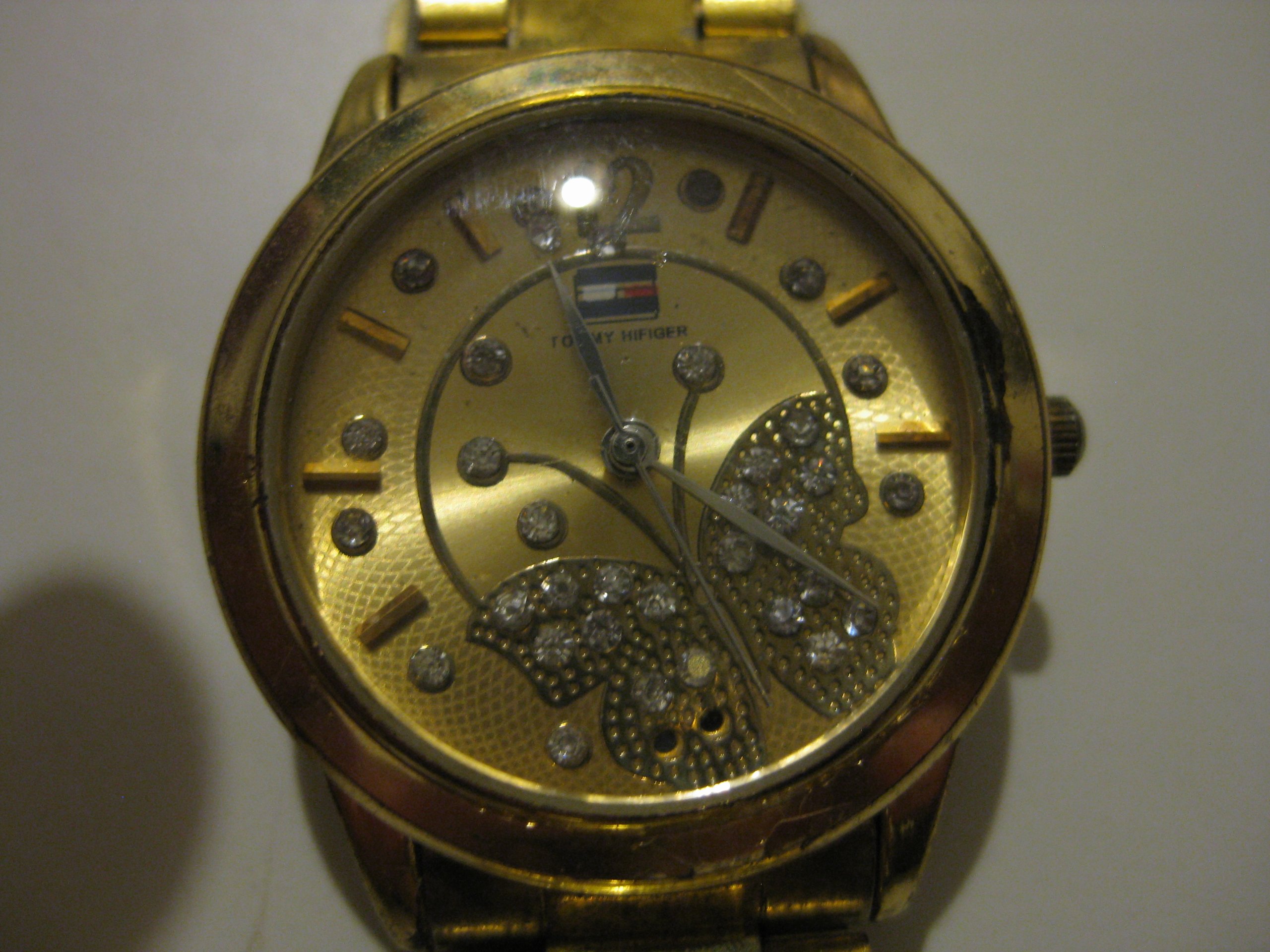 Tommy Hilfiger Gold Tone Women's Crystal Butterfly Wristwatch