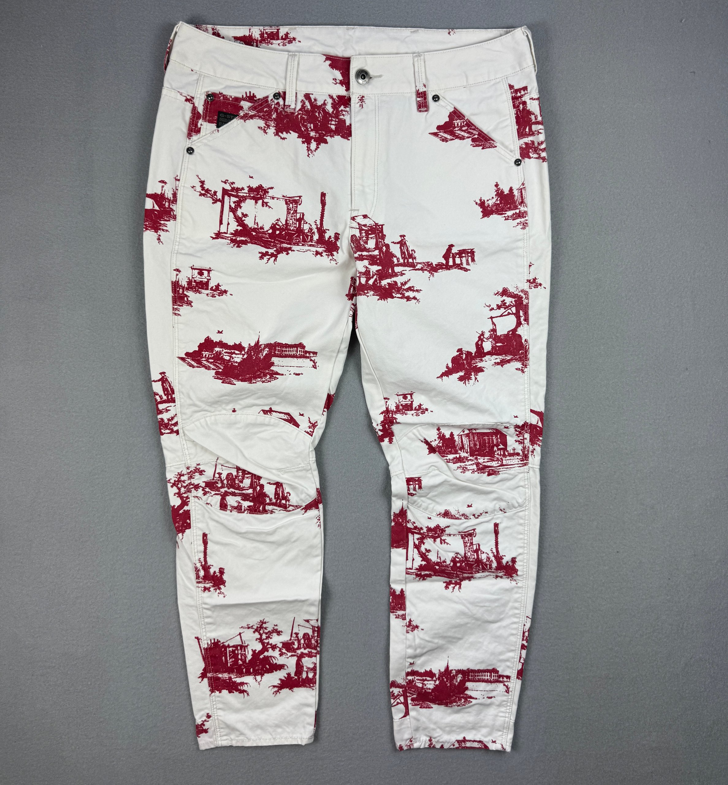 Women`s G-Star Raw Pharrell Williams Elwood White & Red Printed Denim Jeans Size W27 L30