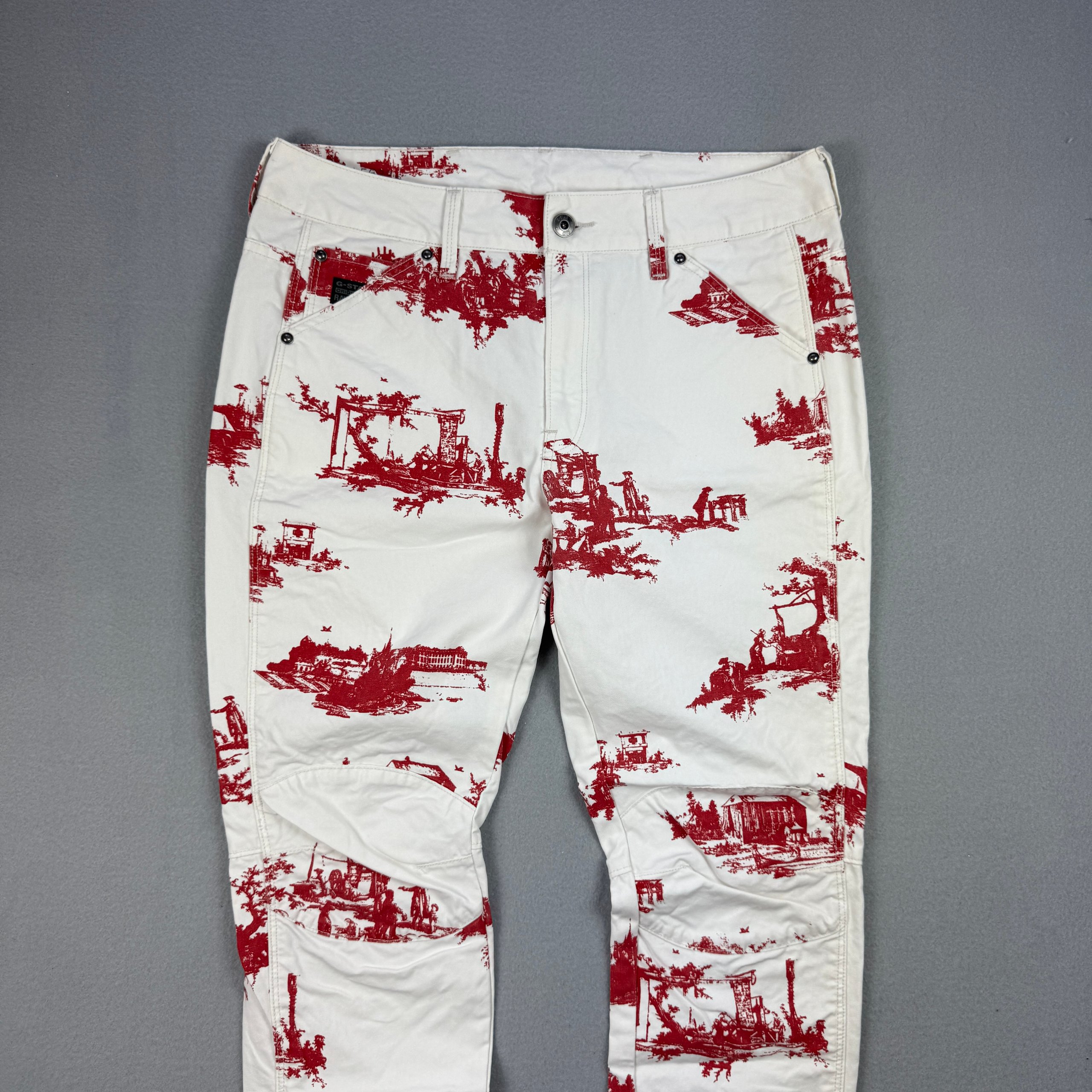 Women`s G-Star Raw Pharrell Williams Elwood White & Red Printed Denim Jeans Size W27 L30 image 3