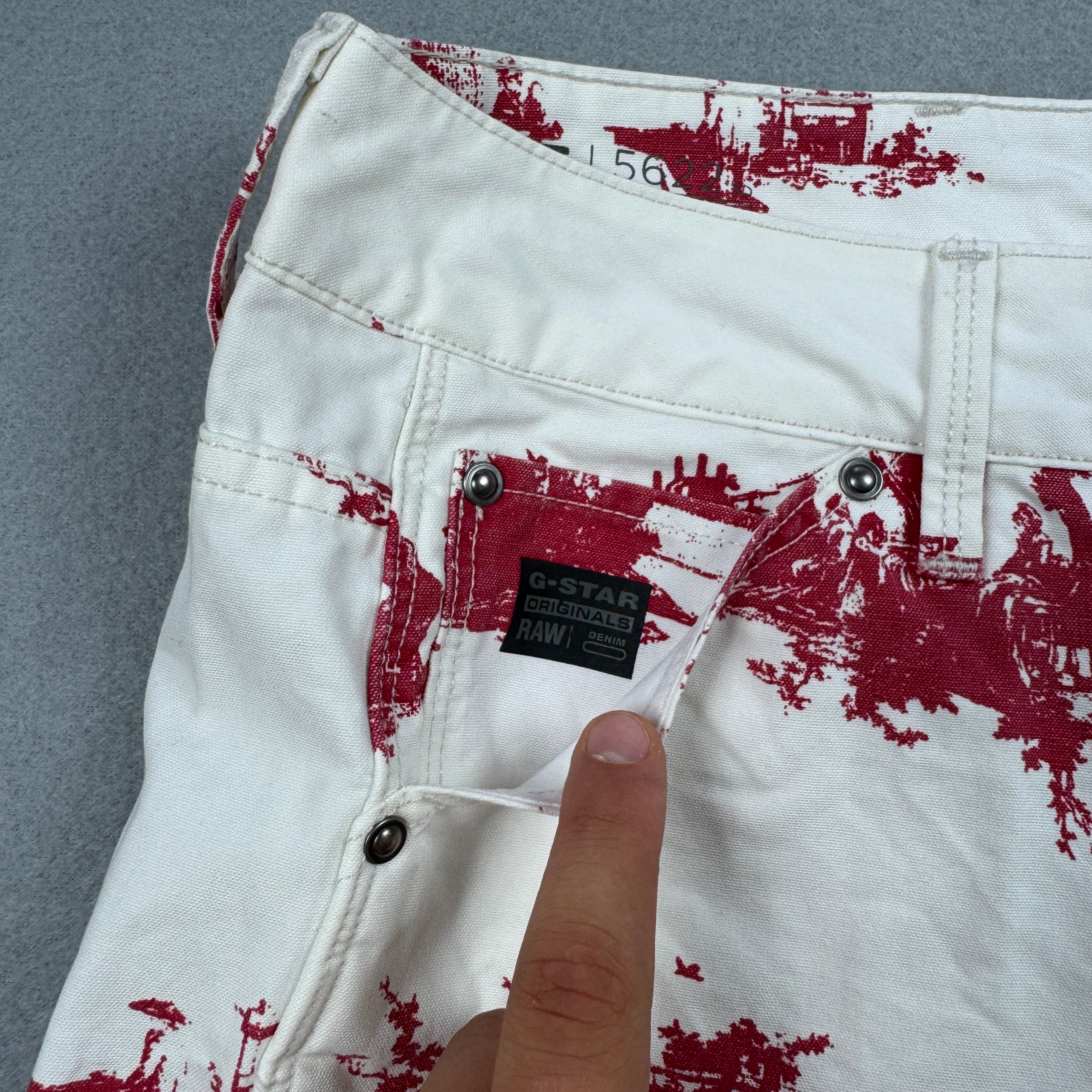 Women`s G-Star Raw Pharrell Williams Elwood White & Red Printed Denim Jeans Size W27 L30 image 5