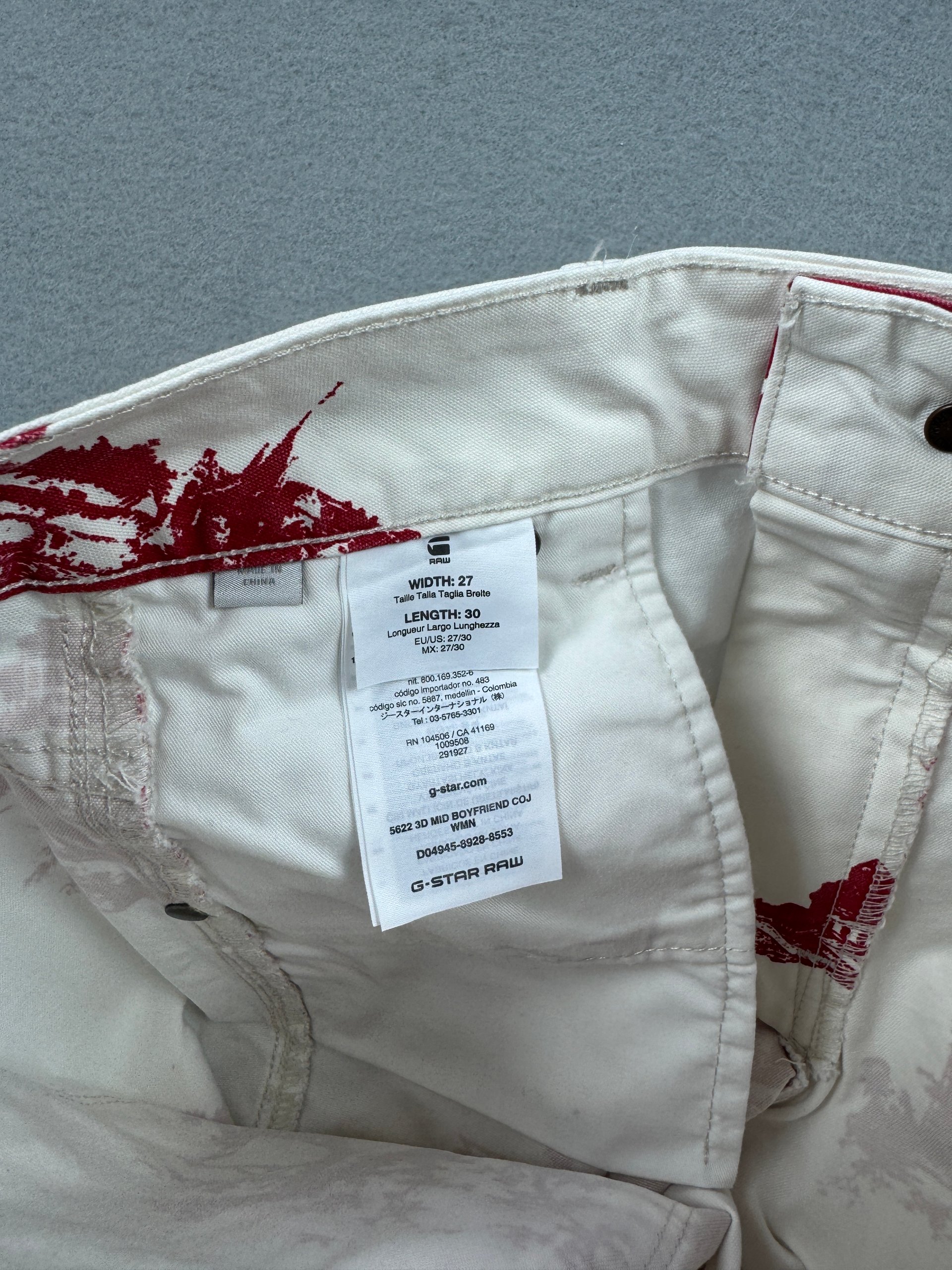 Women`s G-Star Raw Pharrell Williams Elwood White & Red Printed Denim Jeans Size W27 L30 image 7