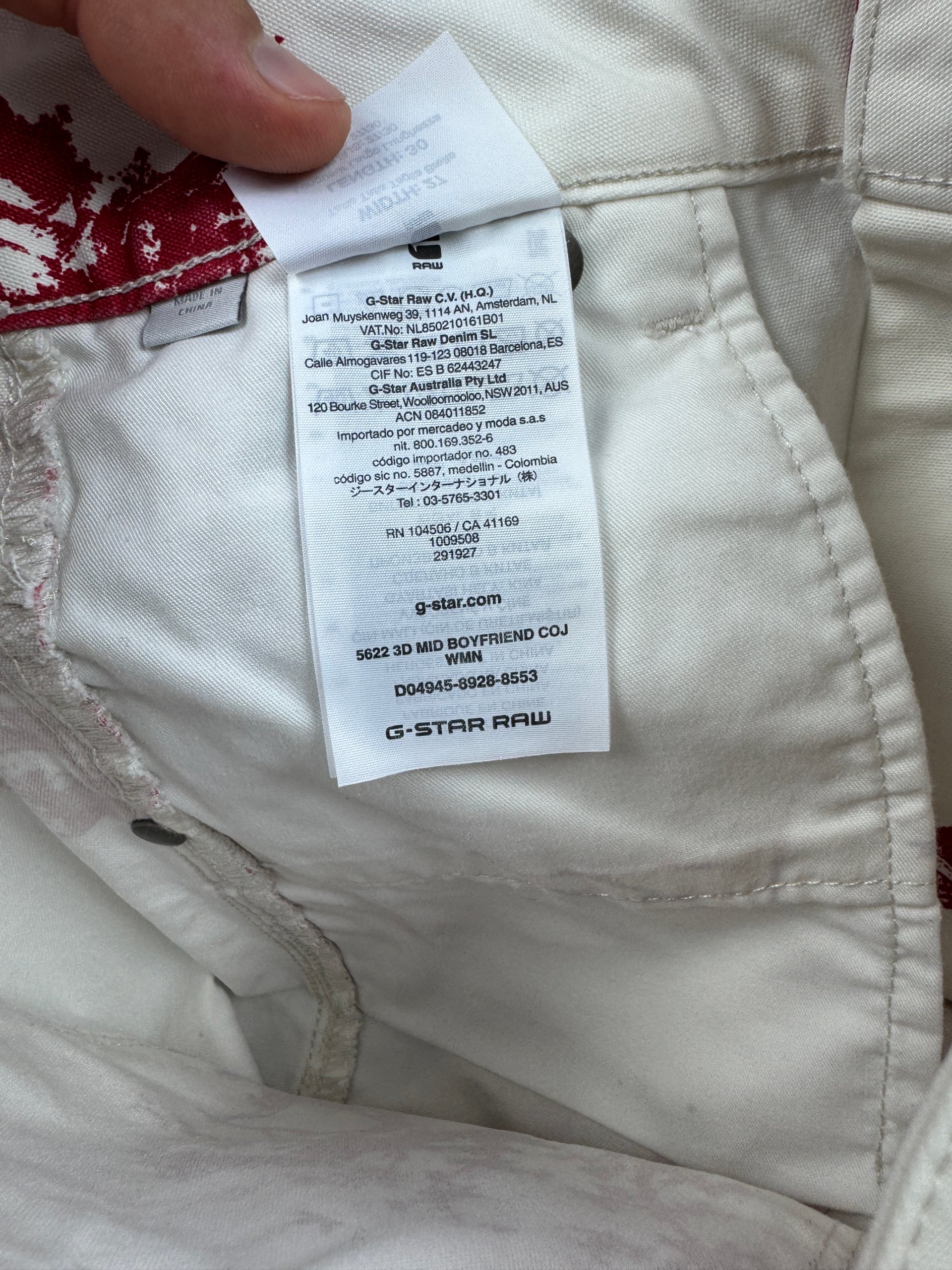 Women`s G-Star Raw Pharrell Williams Elwood White & Red Printed Denim Jeans Size W27 L30 image 8