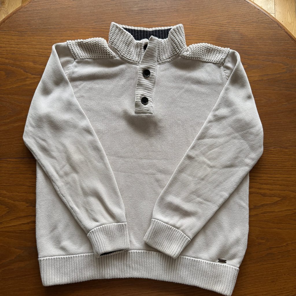 Timberland Men's XXL Beige Heavyweight Cotton Knit Button Neck Jumper Pullover