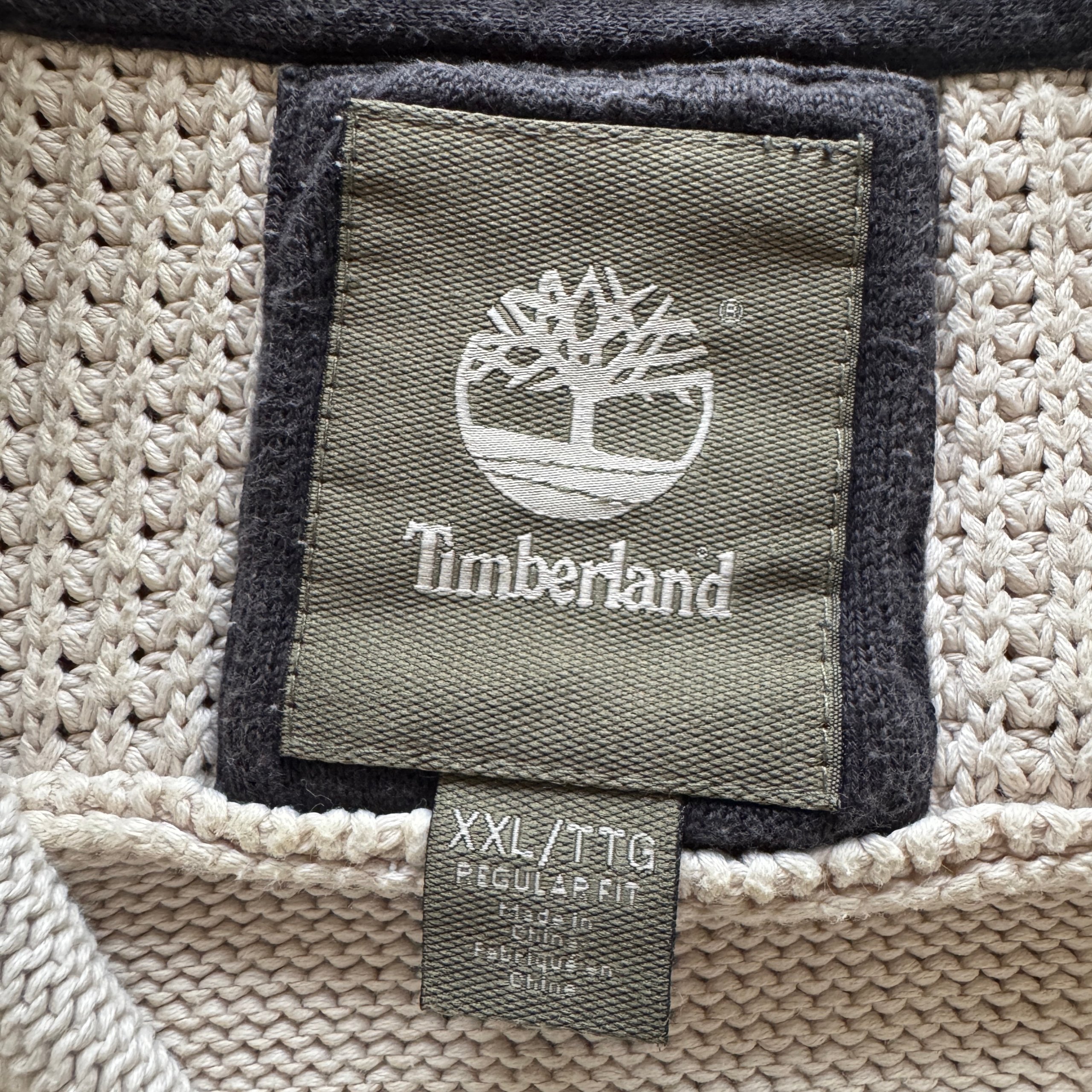 Timberland Men's XXL Beige Heavyweight Cotton Knit Button Neck Jumper Pullover image 5