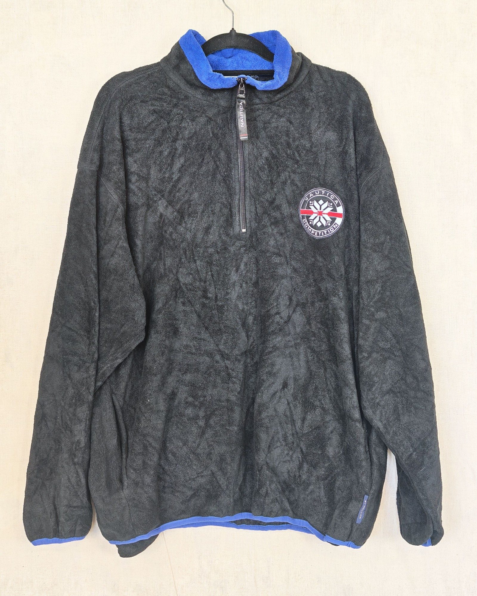 Vintage 90s Nautica Black & Blue Fleece Half-Zip Pullover Large Sailing Gorpcore Y2K