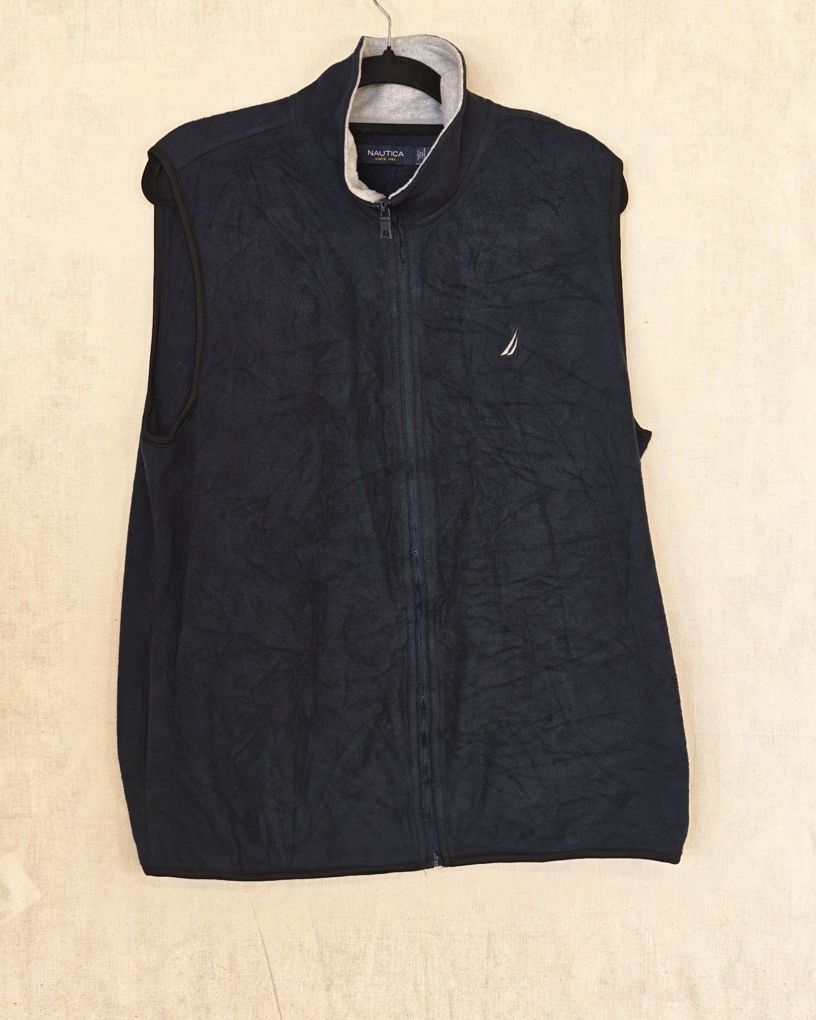 Nautica Navy Fleece Sleeveless Vest Large Sailing Gorpcore Spellout