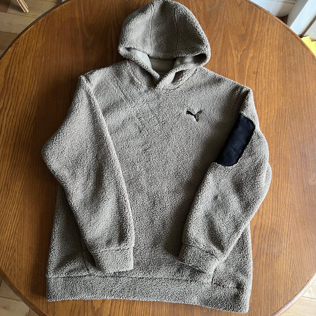 Puma Mens Teddy Fleece Hoodie Taupe Beige Borg Pullover Pocket 681657-67 Size L