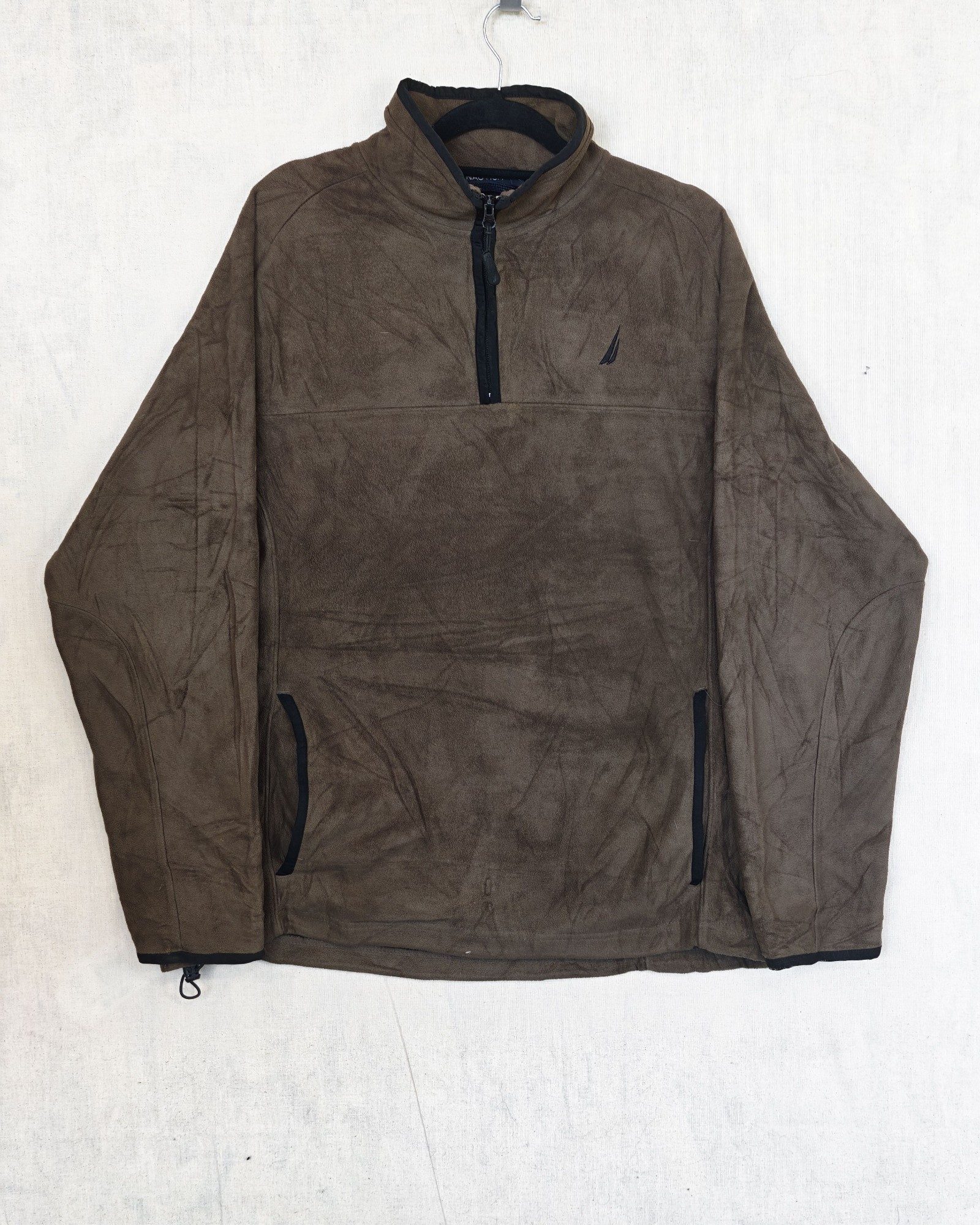 Nautica Brown Polyester 1/4 Zip Fleece Pullover XL Sailing Gorpcore