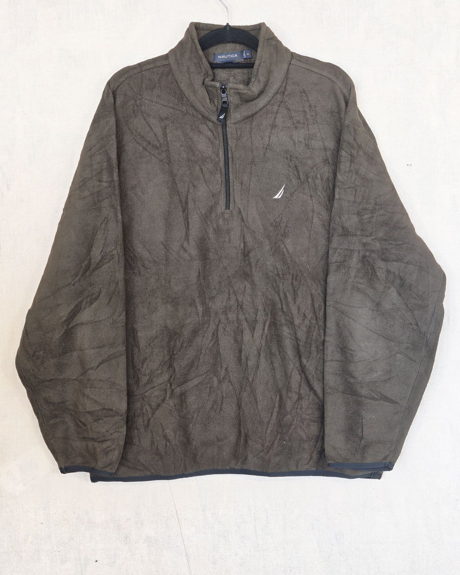 Nautica Brown Fleece Quarter Zip Pullover XL Polyester Sailing Gorpcore Streetwear