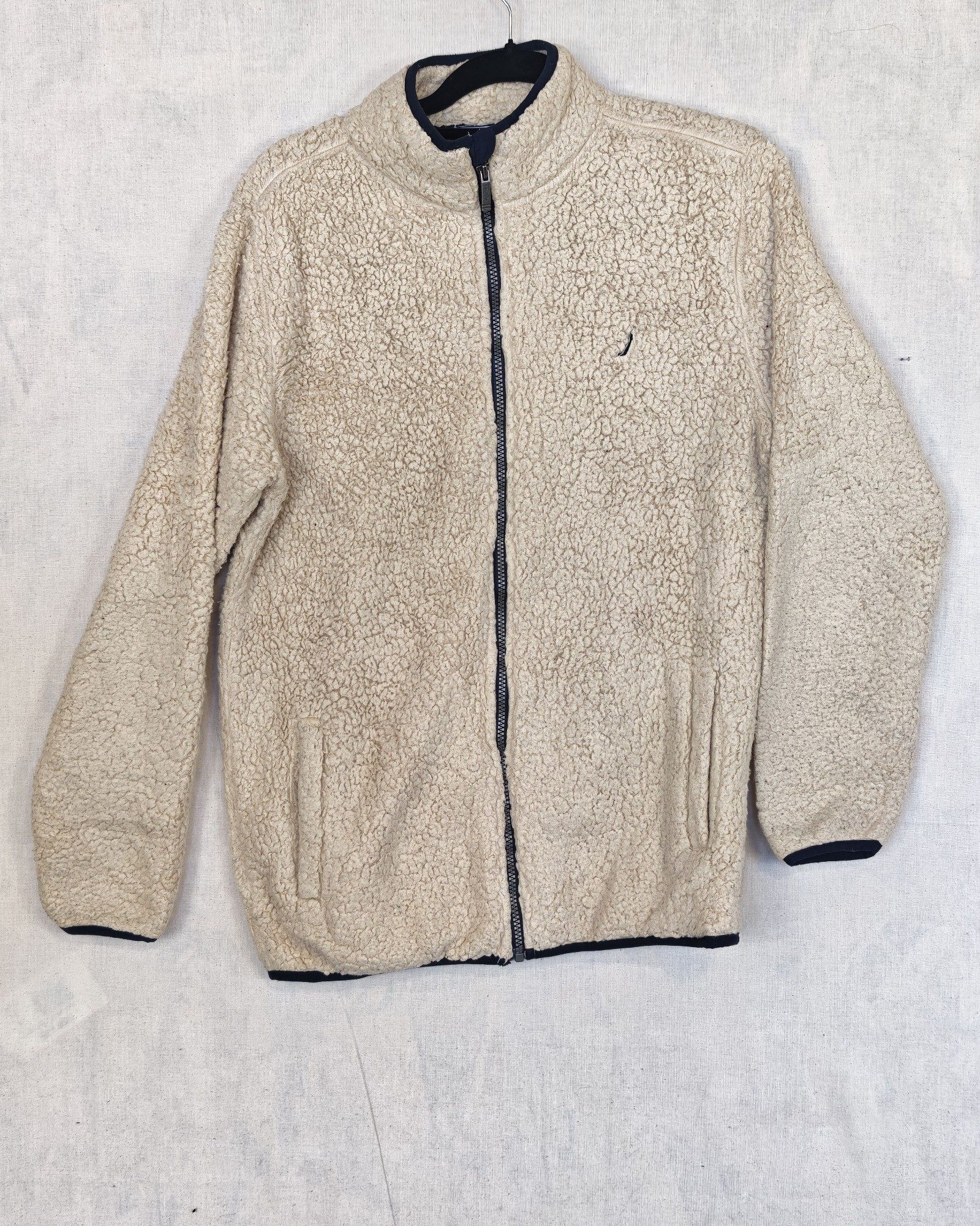 Nautica Beige Fleece Full Zip Unisex Sherpa Fleece Jacket XL 18/20 Sailing Gorpcore Streetwear