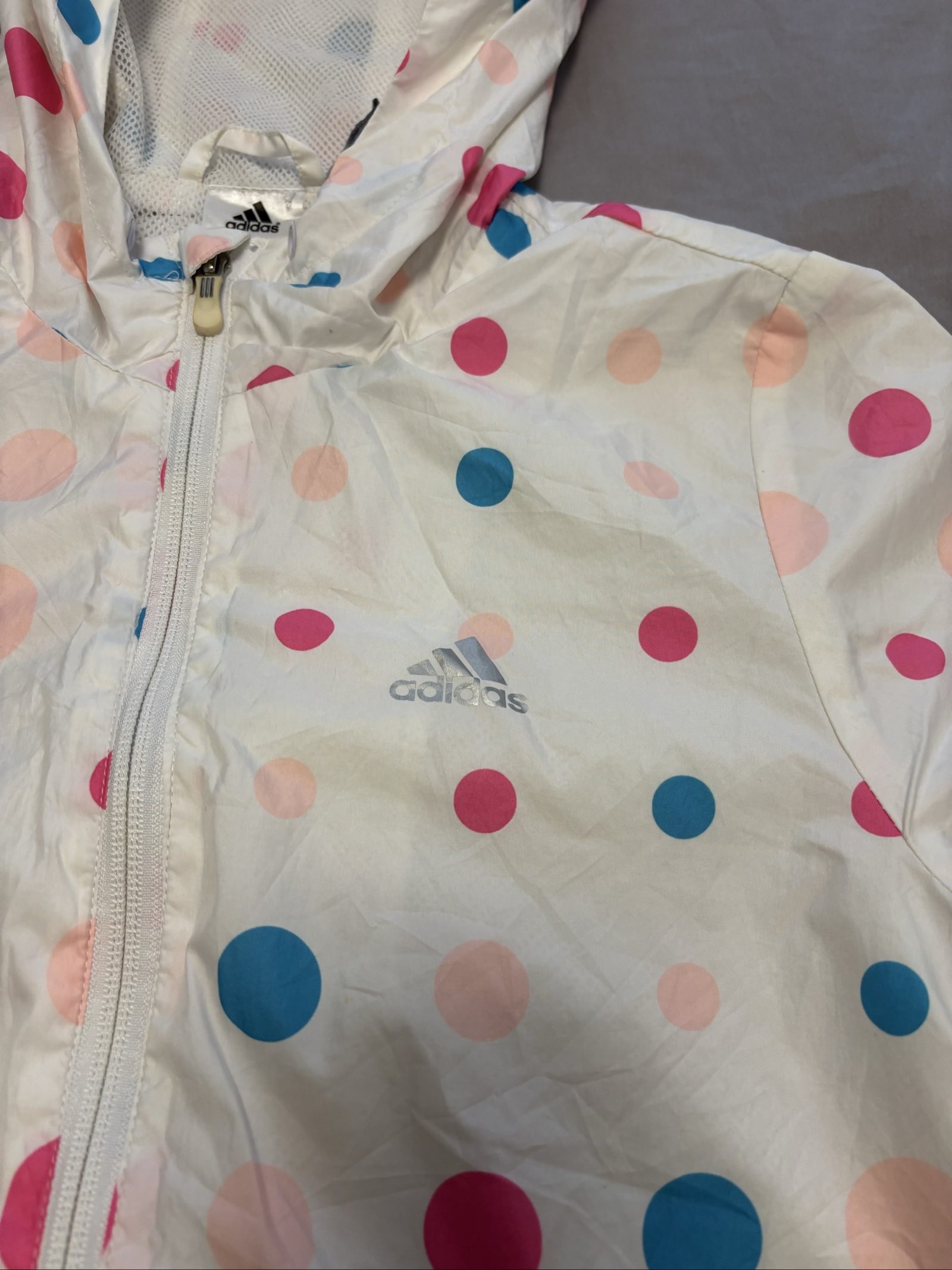 Adidas Women's White Multi Polka Dot Windbreaker Jacket XS N image 2