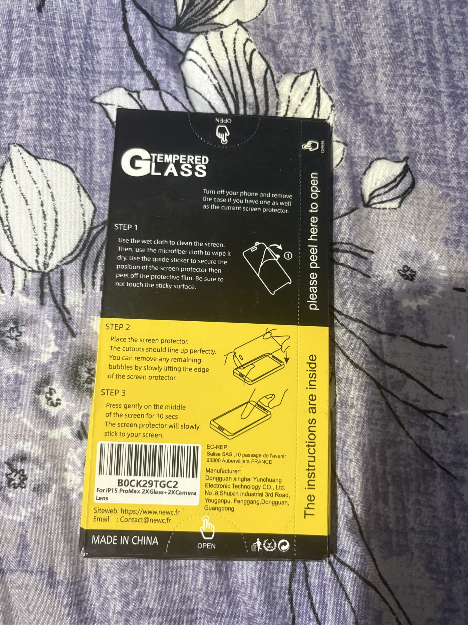 NEW'C Yellow & Black Tempered Glass Screen Protector for iPhone 15 Pro Max image 2