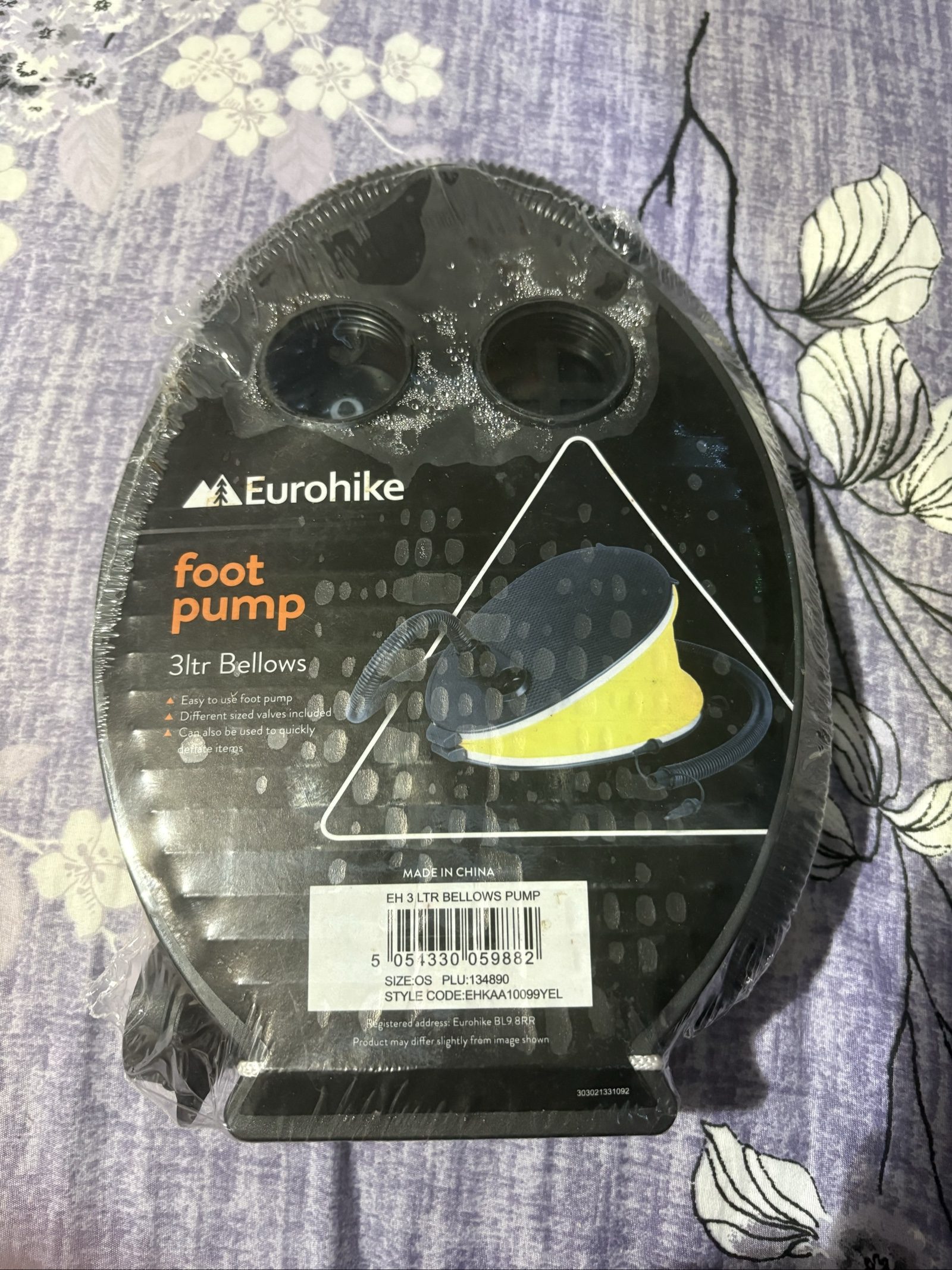 Eurohike Black 3ltr Bellows Foot Pump