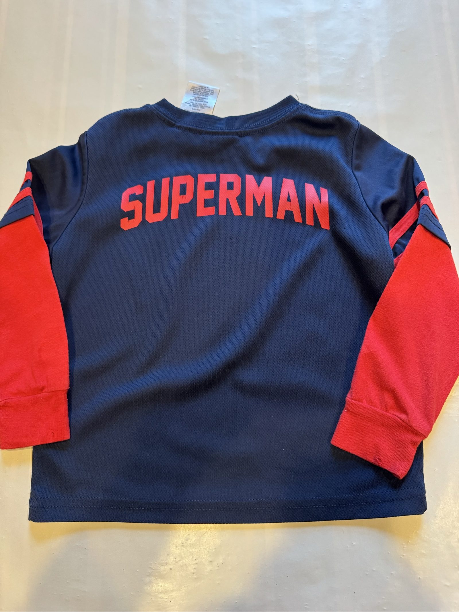 Boy’s Superman DC Comics Long Sleeve Athletic Jersey Shirt – Navy Blue Red – Size 4 image 6