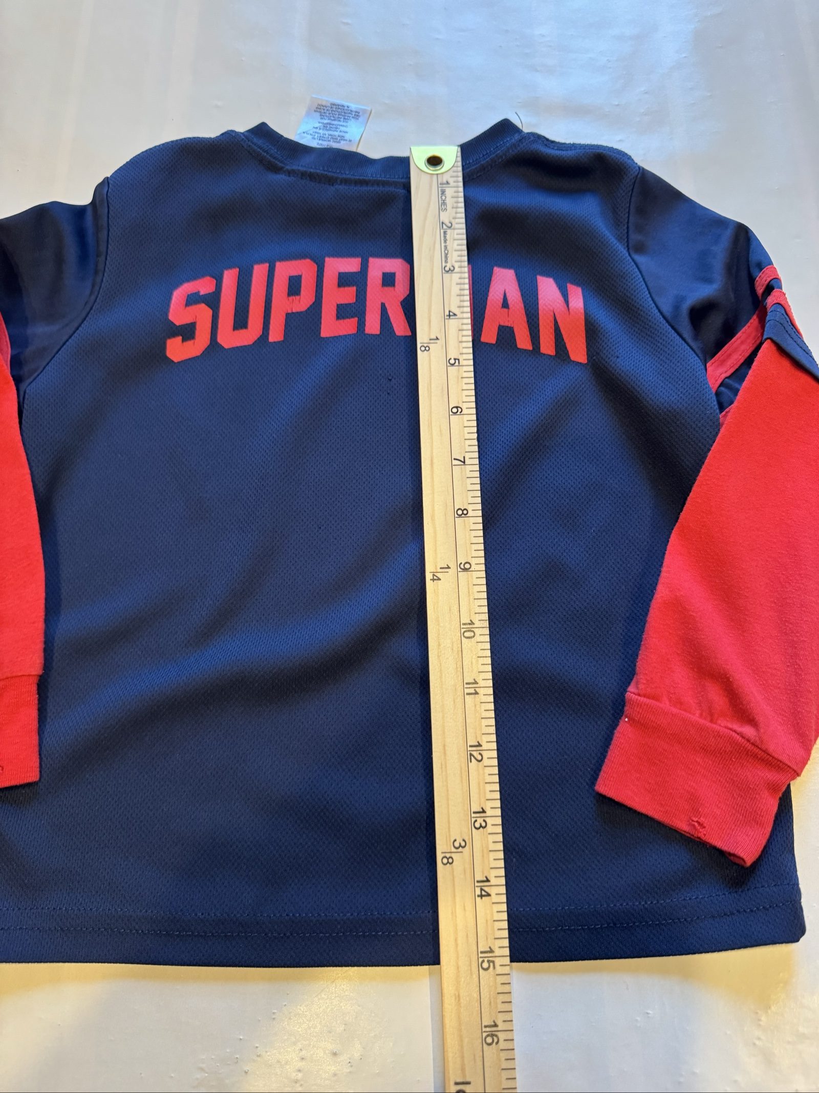 Boy’s Superman DC Comics Long Sleeve Athletic Jersey Shirt – Navy Blue Red – Size 4 image 8