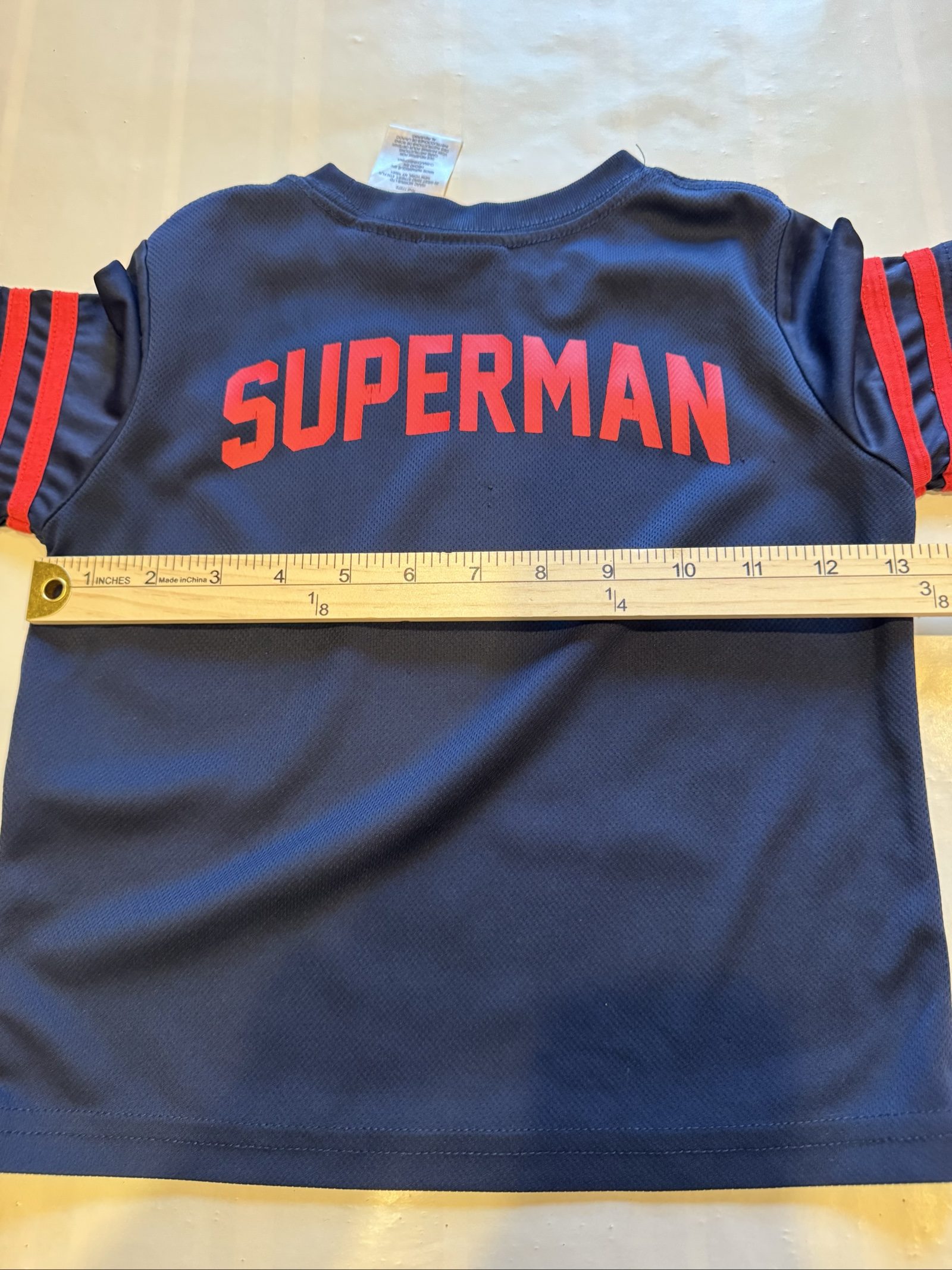 Boy’s Superman DC Comics Long Sleeve Athletic Jersey Shirt – Navy Blue Red – Size 4 image 9