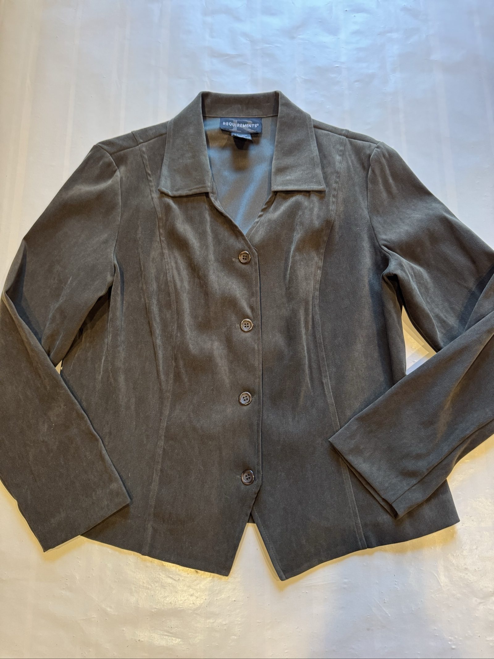 Women’s Requirements Faux Suede Button Front Blazer – Brown – Large