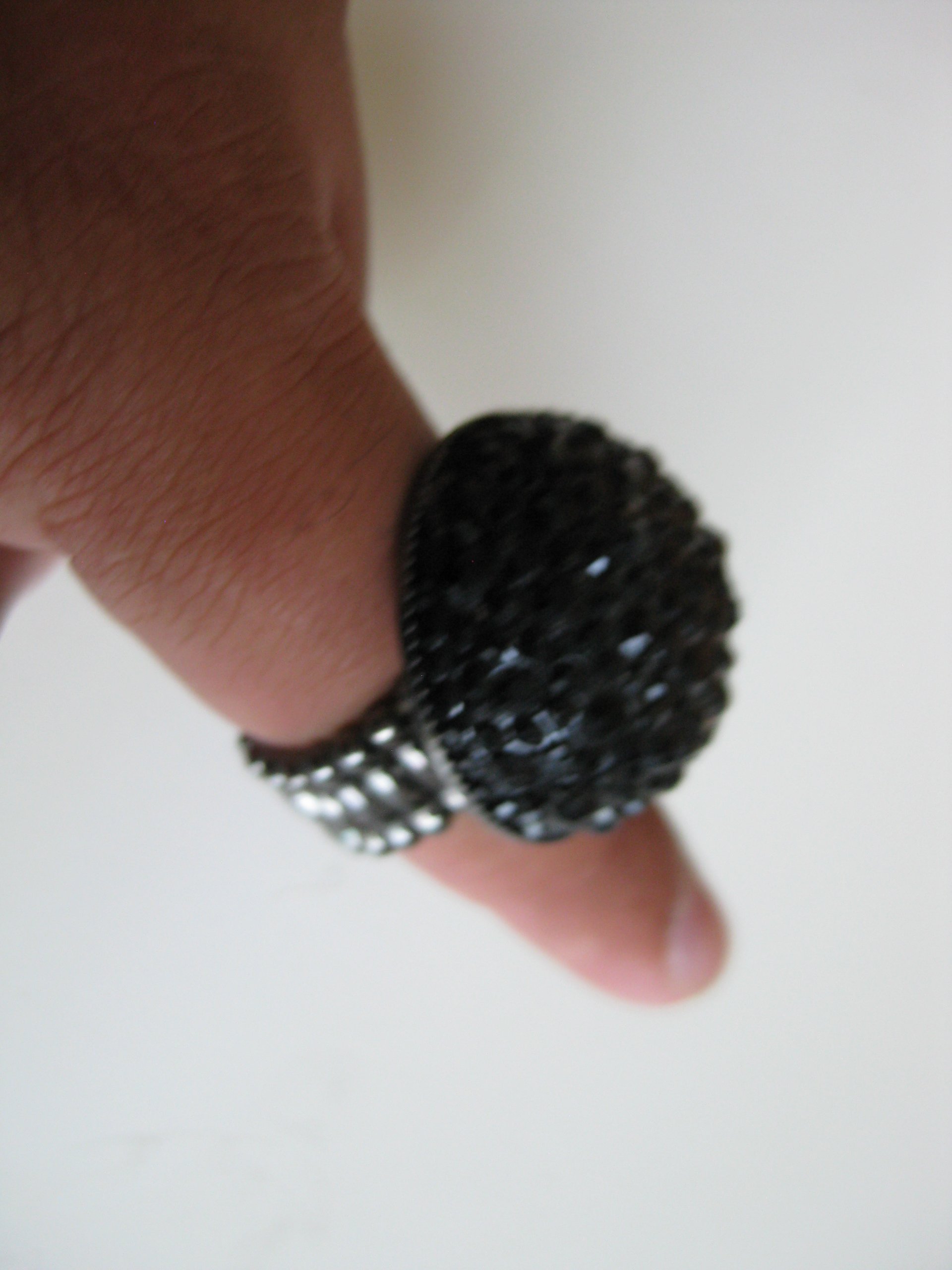 Black Crystal Dome Cocktail Ring Adjustable Size image 2