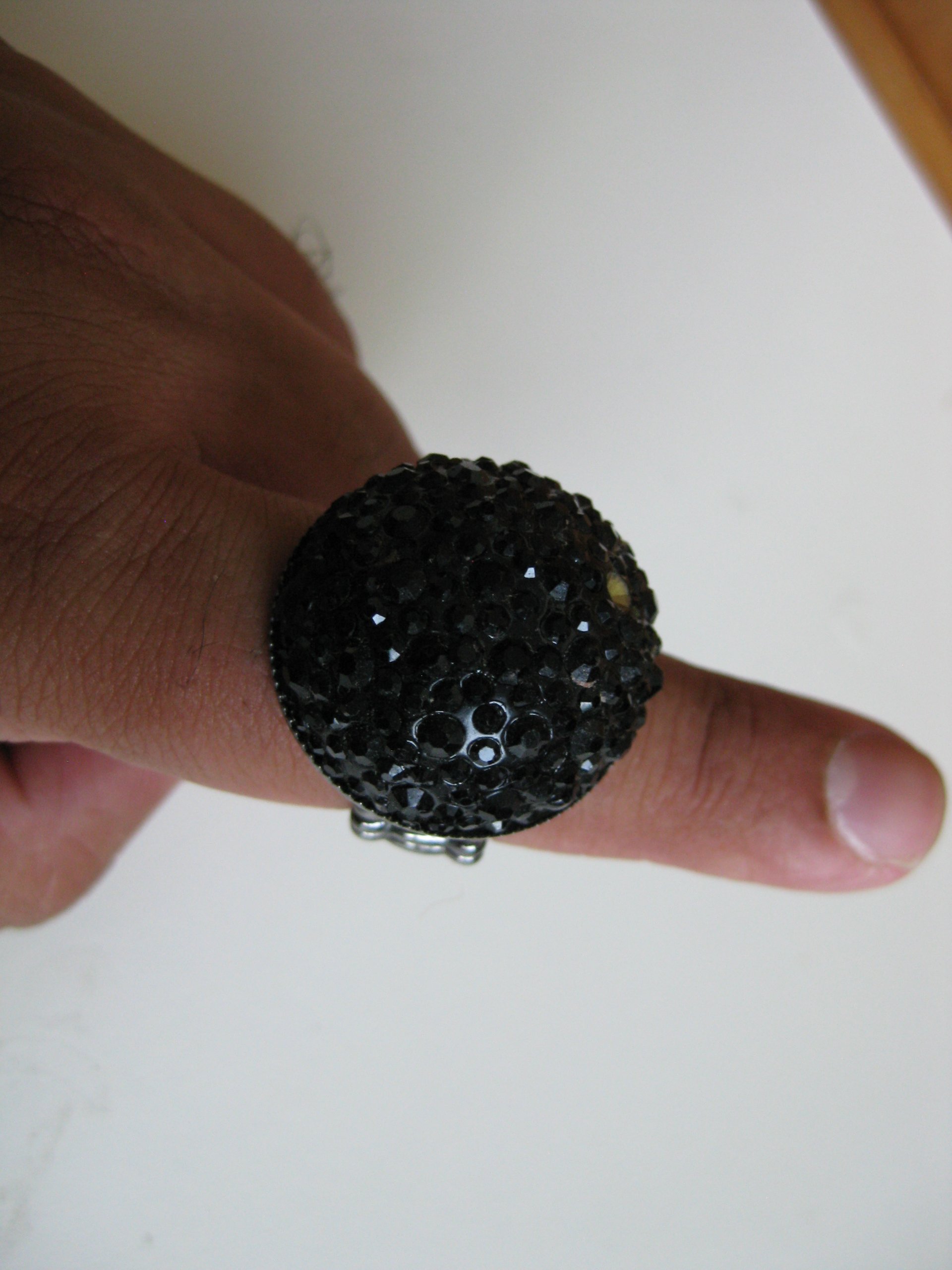 Black Crystal Dome Cocktail Ring Adjustable Size image 9