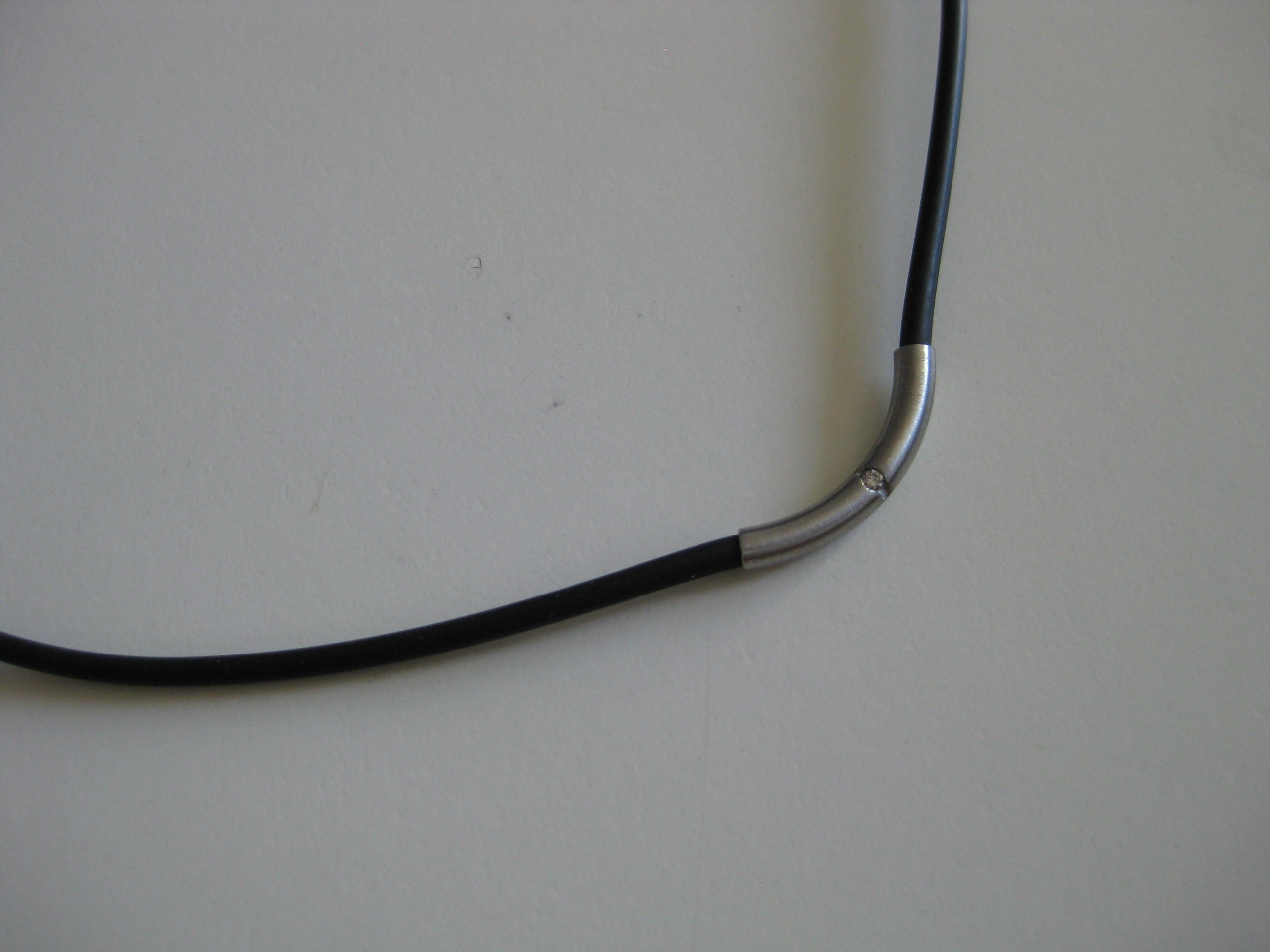 Black & Silver Rubber Cord Necklace with Metal Detail One Size