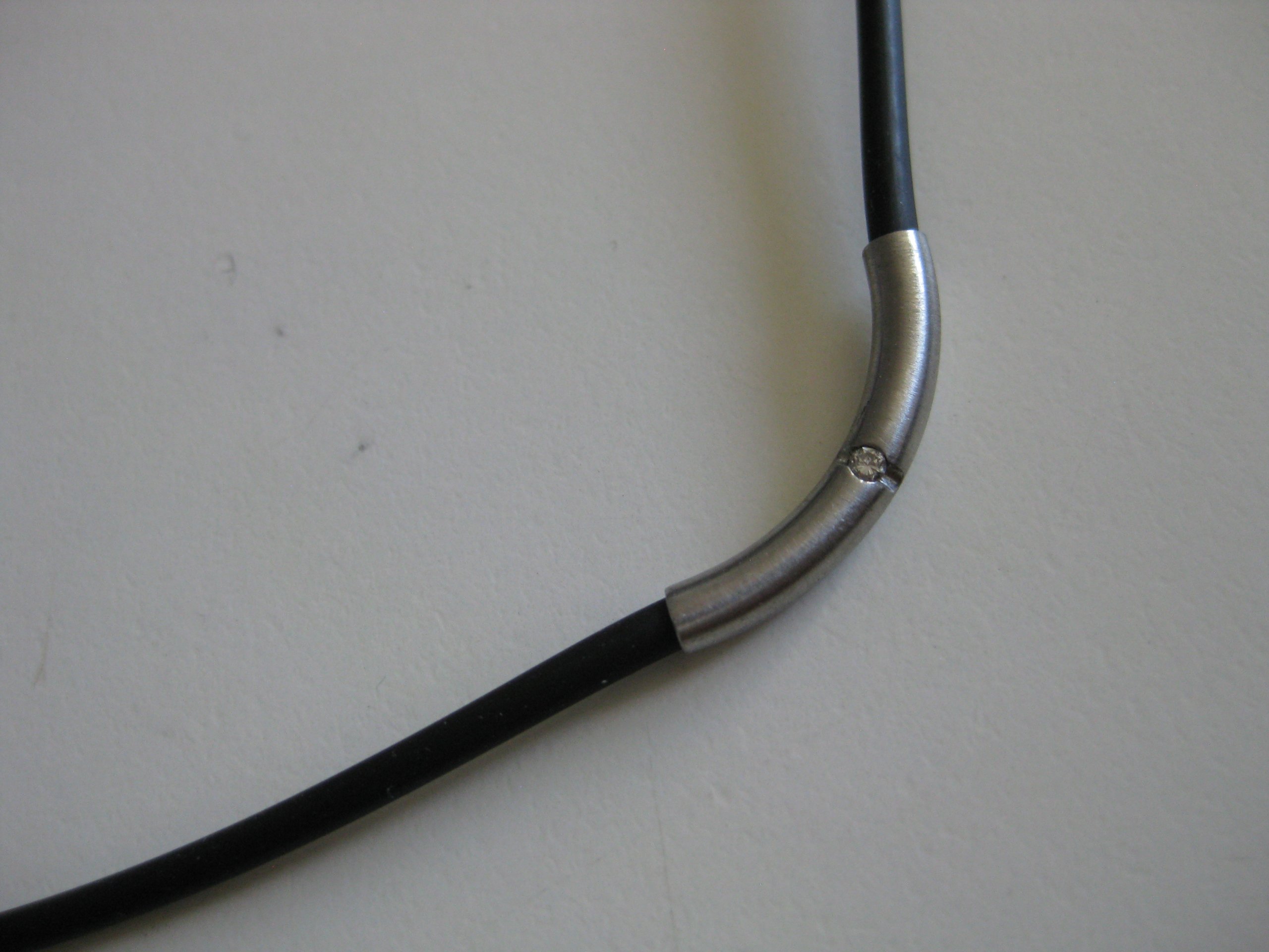 Black & Silver Rubber Cord Necklace with Metal Detail One Size image 2