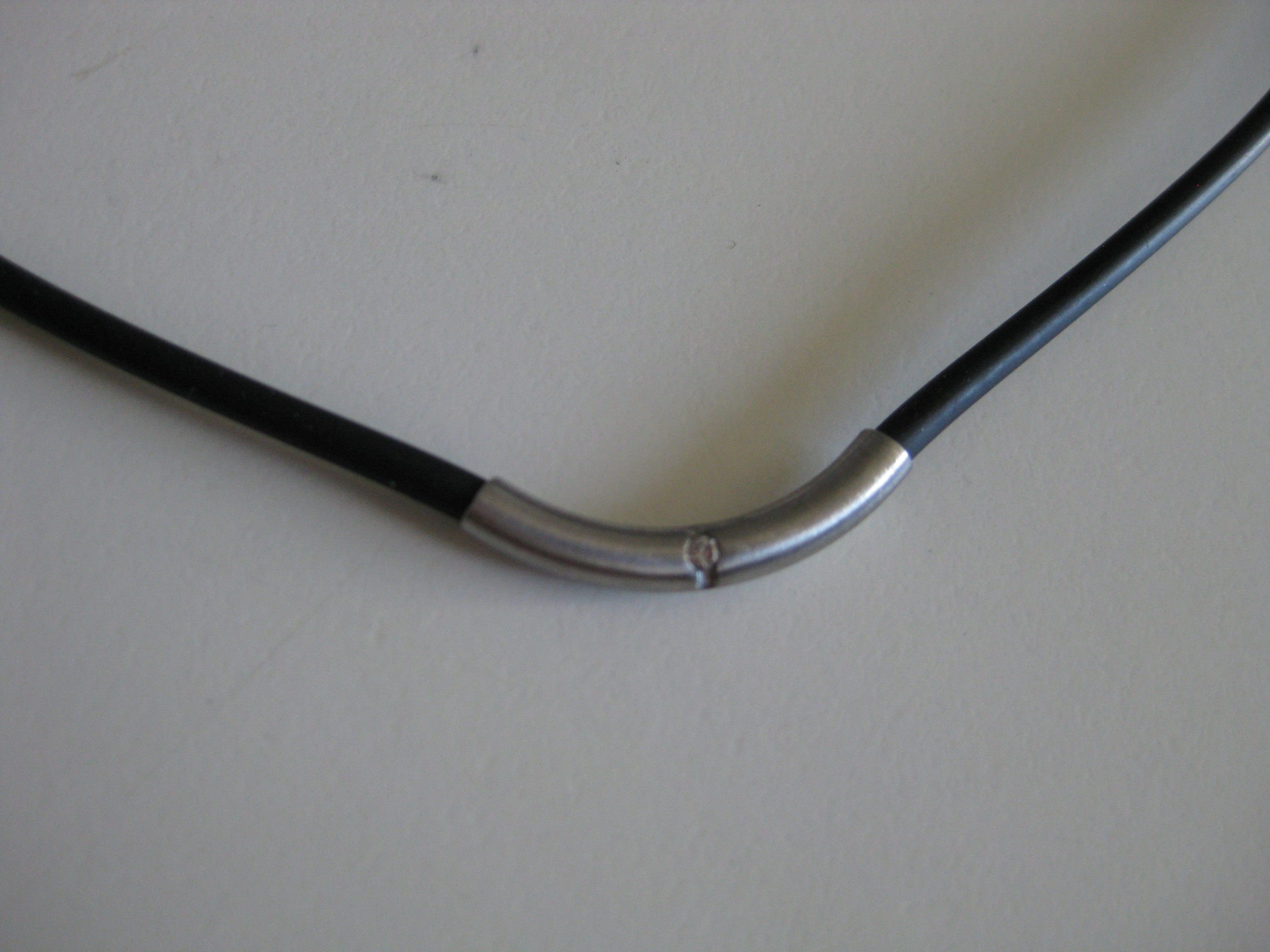 Black & Silver Rubber Cord Necklace with Metal Detail One Size image 3