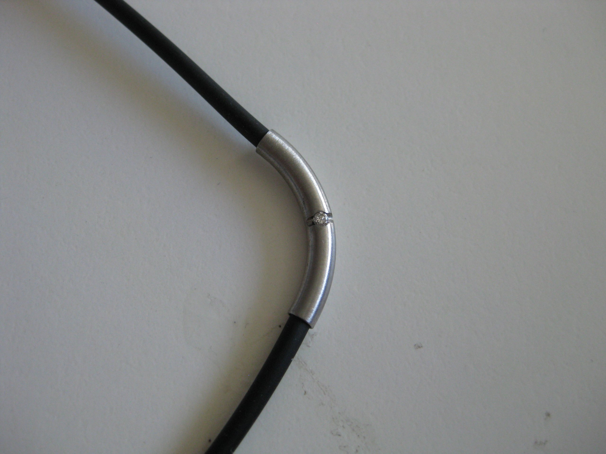 Black & Silver Rubber Cord Necklace with Metal Detail One Size image 7