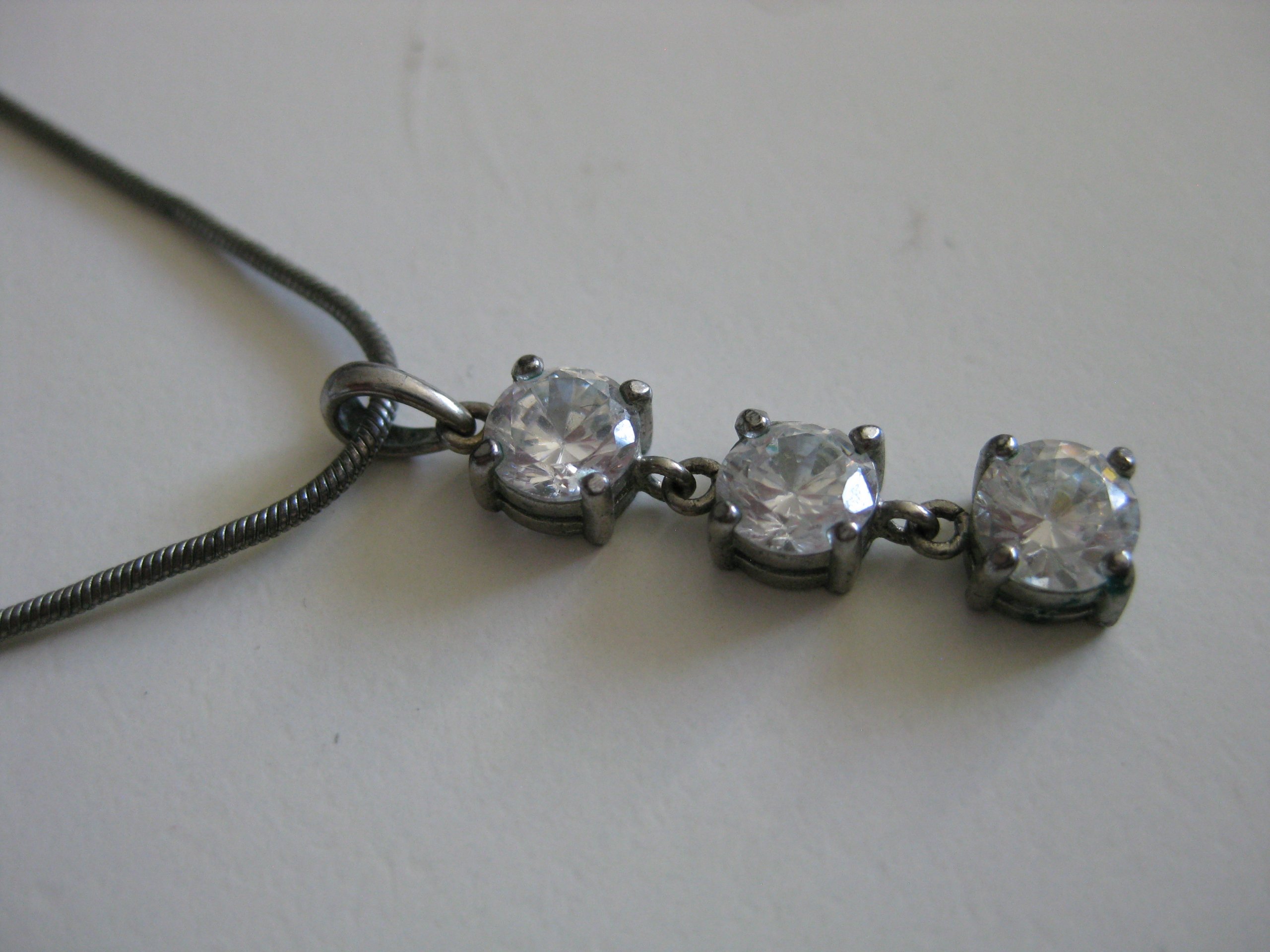 Silver Tone Necklace with Triple Clear Crystal Pendant image 2