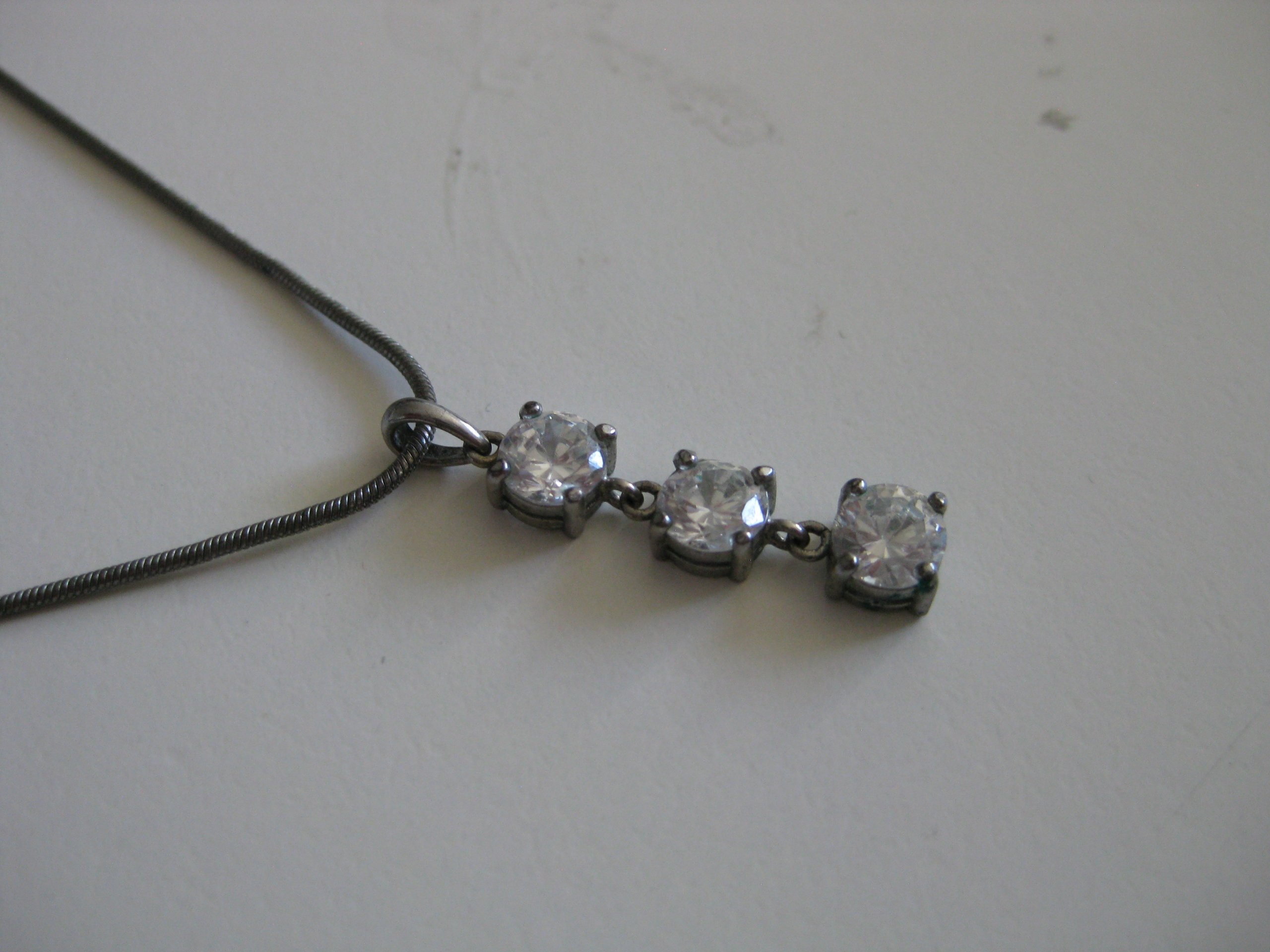 Silver Tone Necklace with Triple Clear Crystal Pendant image 3
