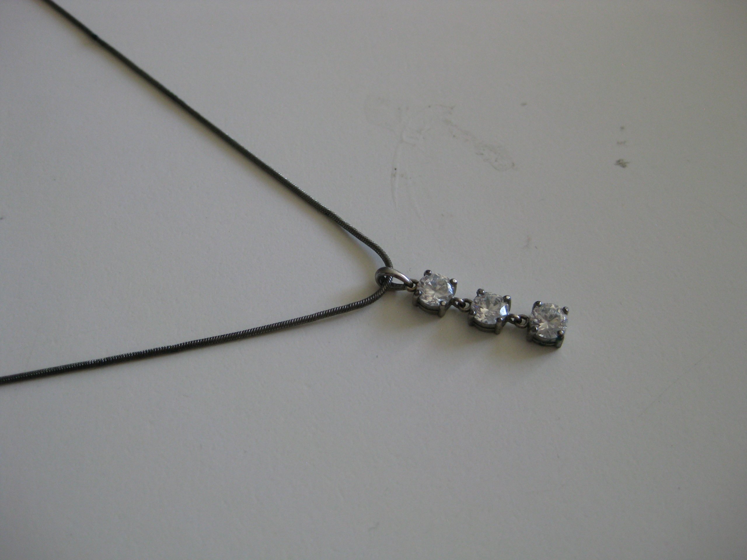 Silver Tone Necklace with Triple Clear Crystal Pendant image 4