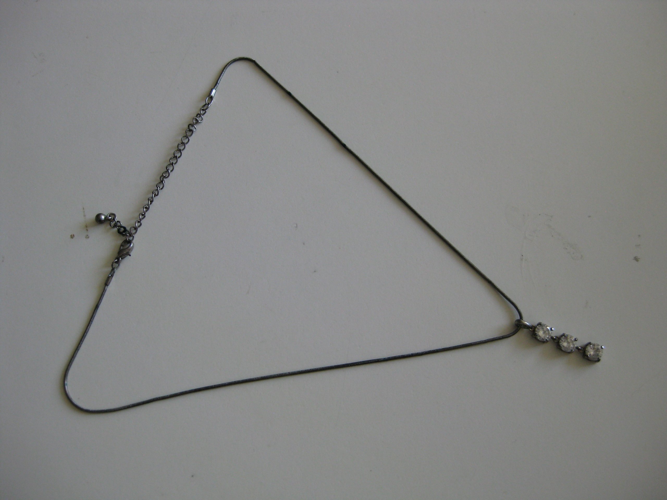 Silver Tone Necklace with Triple Clear Crystal Pendant image 5